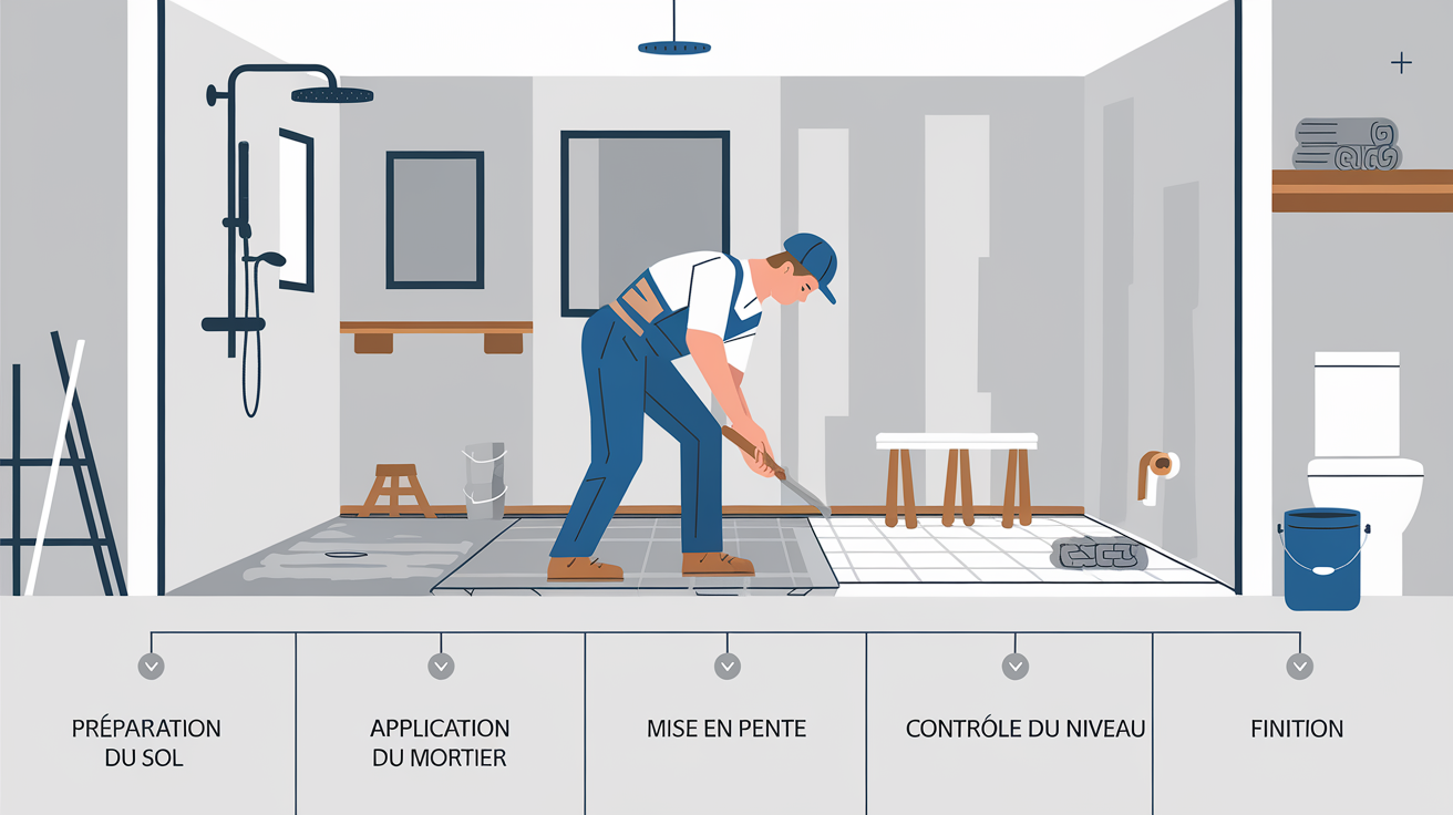 Étapes pose pente douche italienne caniveau chantier bricolage