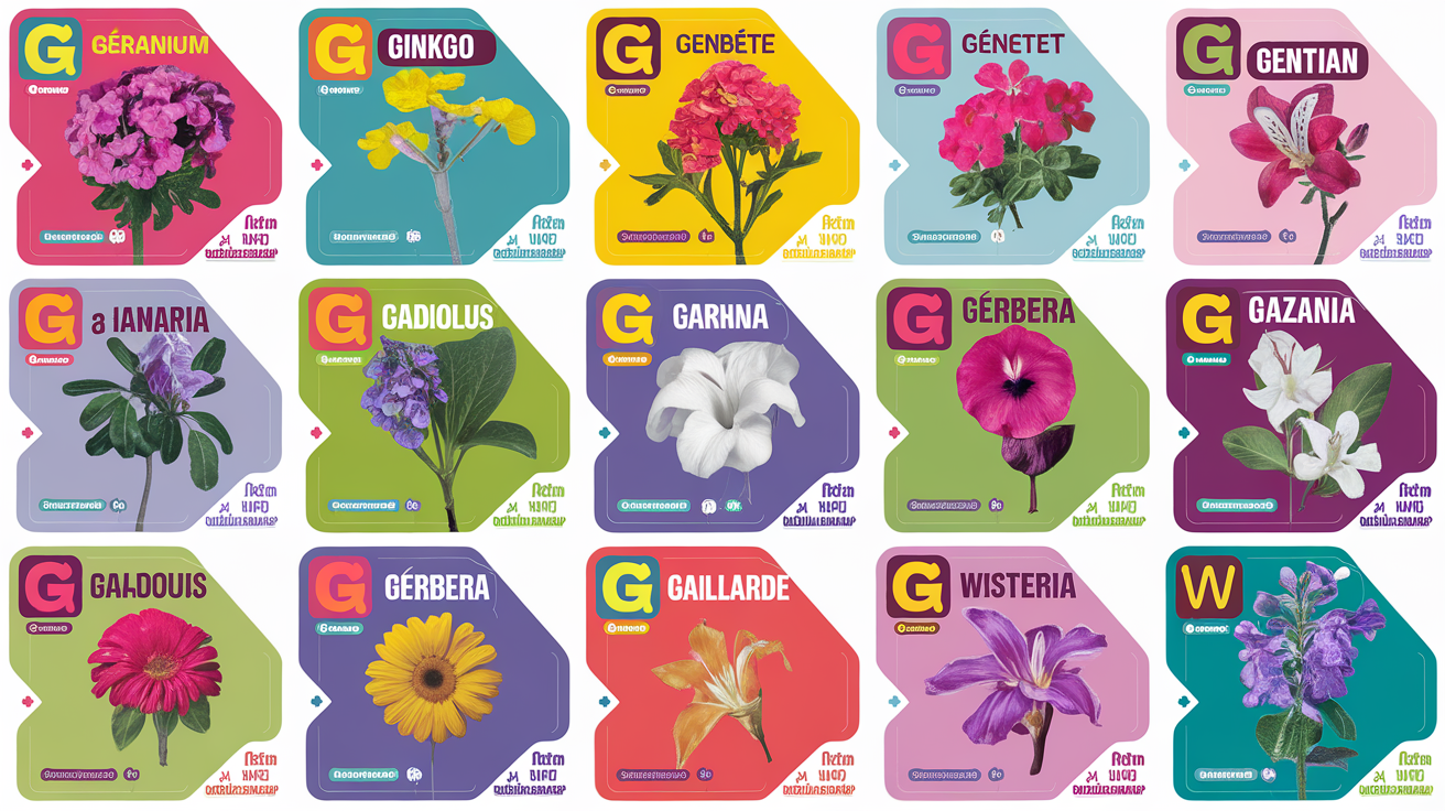 Etiquettes fleurs et plantes en G jeu Petit Bac Scrabble