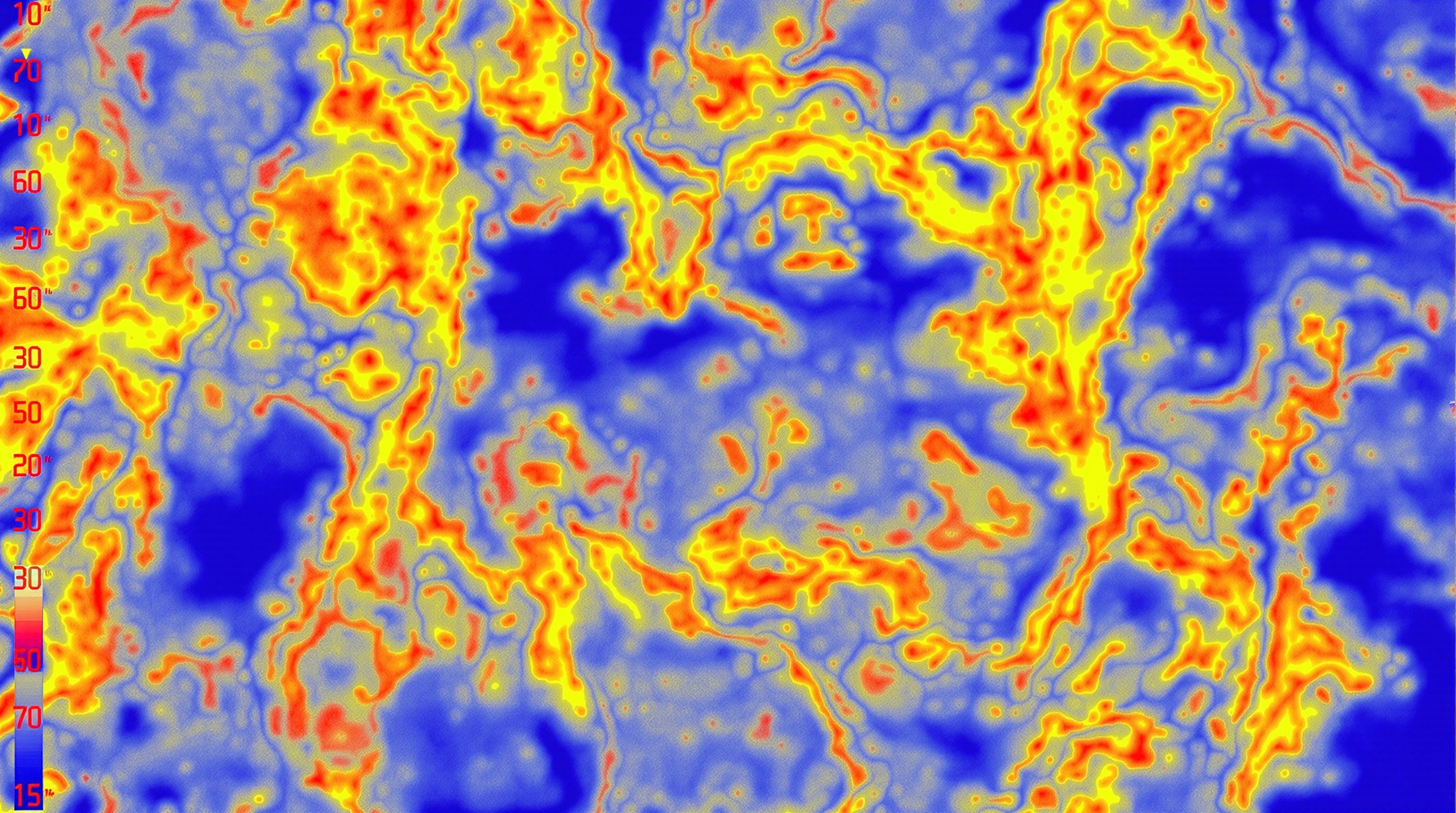 Exemple d'une image thermique générée par une caméra, montrant des variations de température sur une surface.