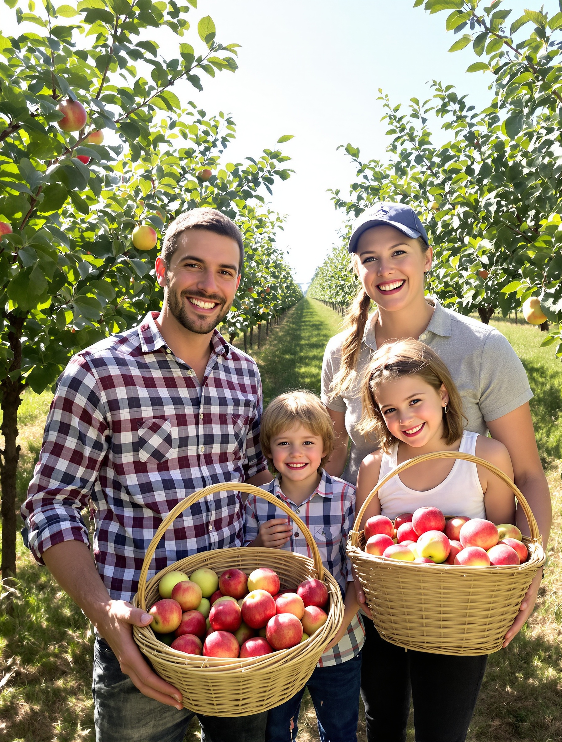 Famille cueillant des pommes dans un verger