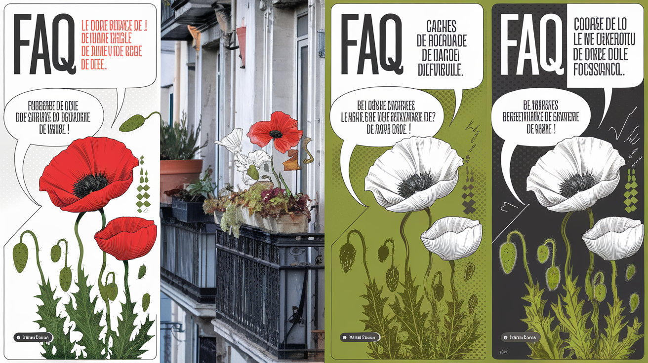 FAQ sur le coquelicot en balcon urbain, illustrée en bulles BD