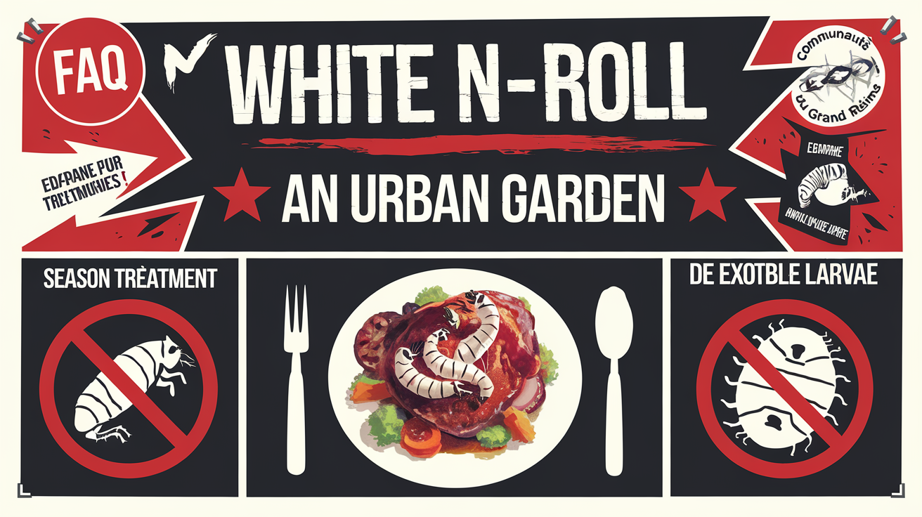 FAQ rock-n-roll sur les vers blancs au jardin urbain avec pictos traitement saison et badge Communauté urbaine du Grand Reims