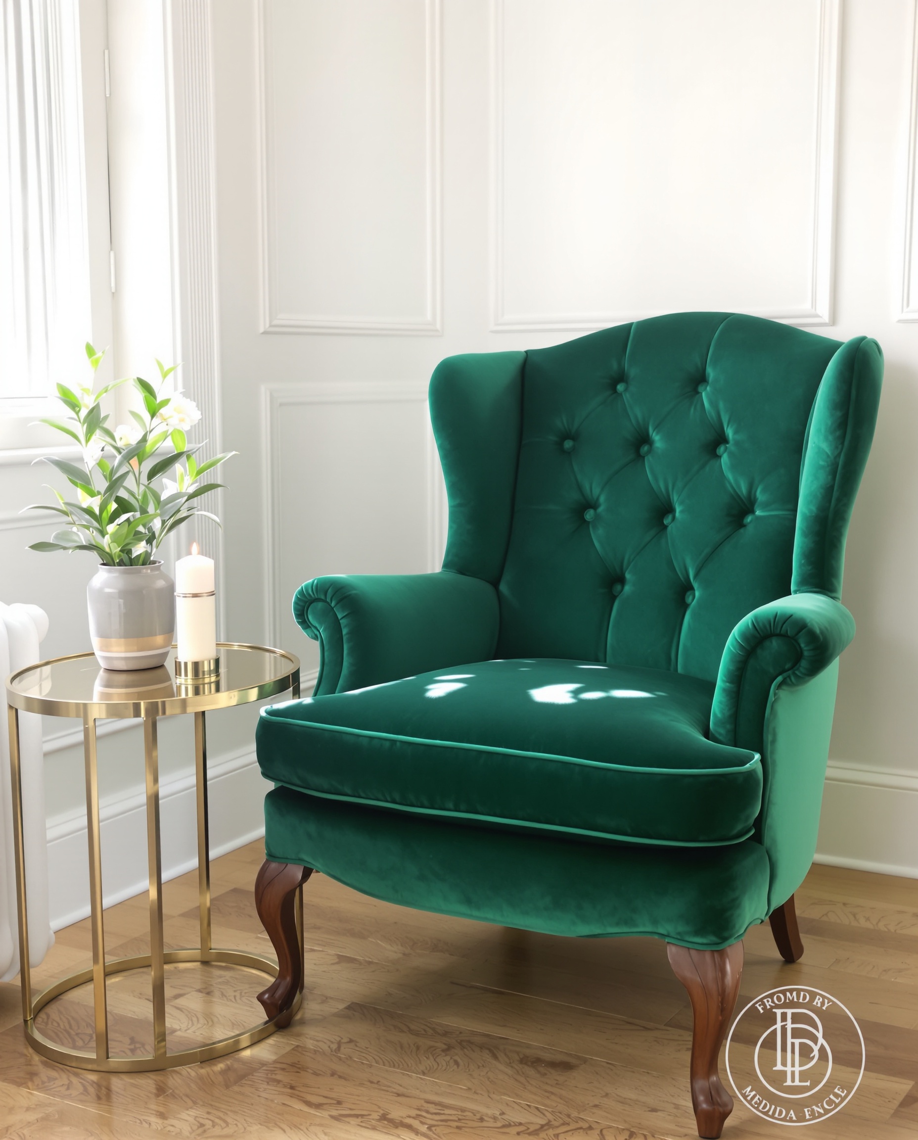 Fauteuil crapaud vintage rénové en velours vert émeraude
