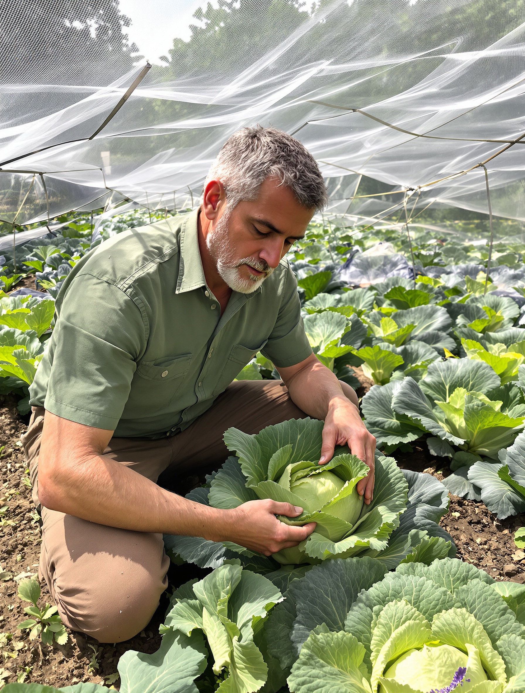 Filet anti-insectes sur des choux contre les chenilles