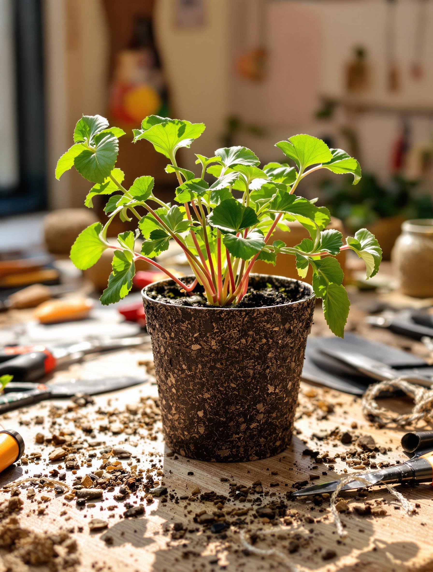 Bouture Pelargonium zonale godet substrat outils atelier urbain
