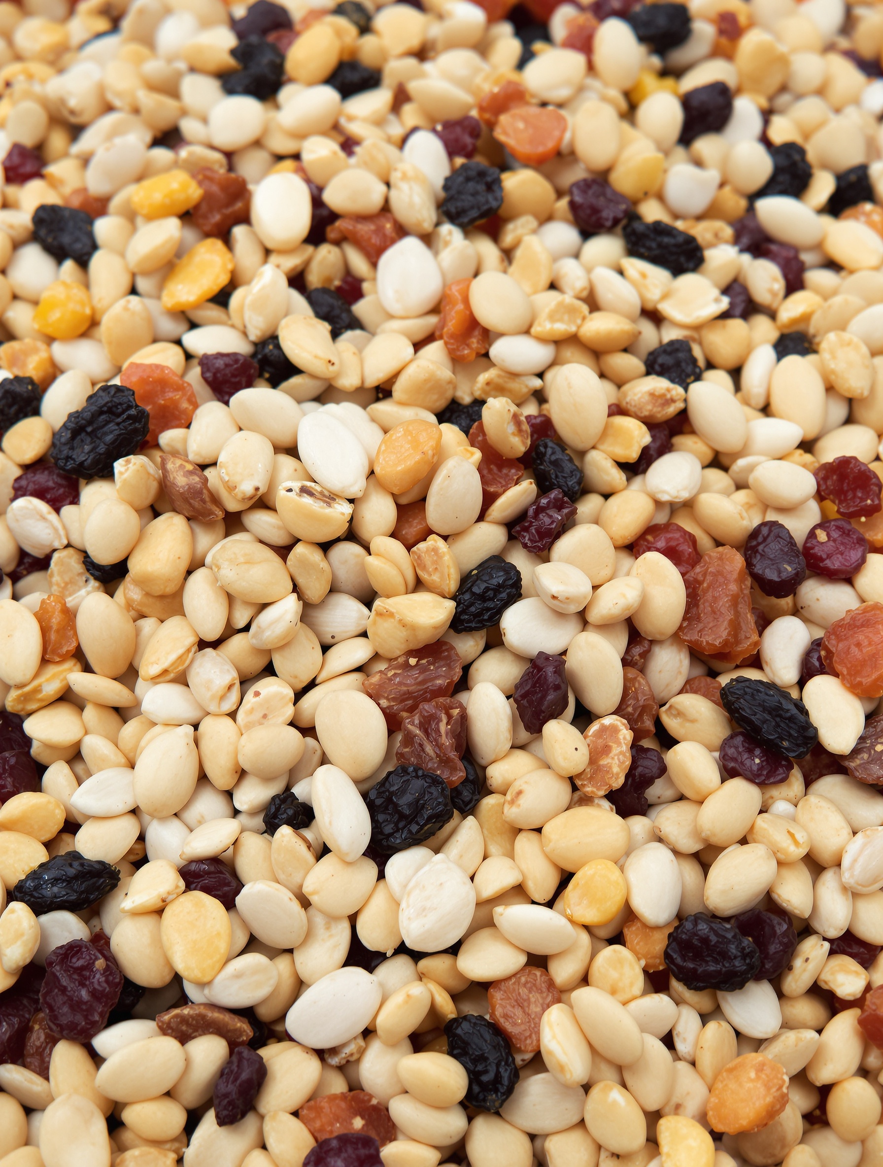 Mélange de graines idéales pour une mangeoire : tournesol, millet, cacahuètes, fruits