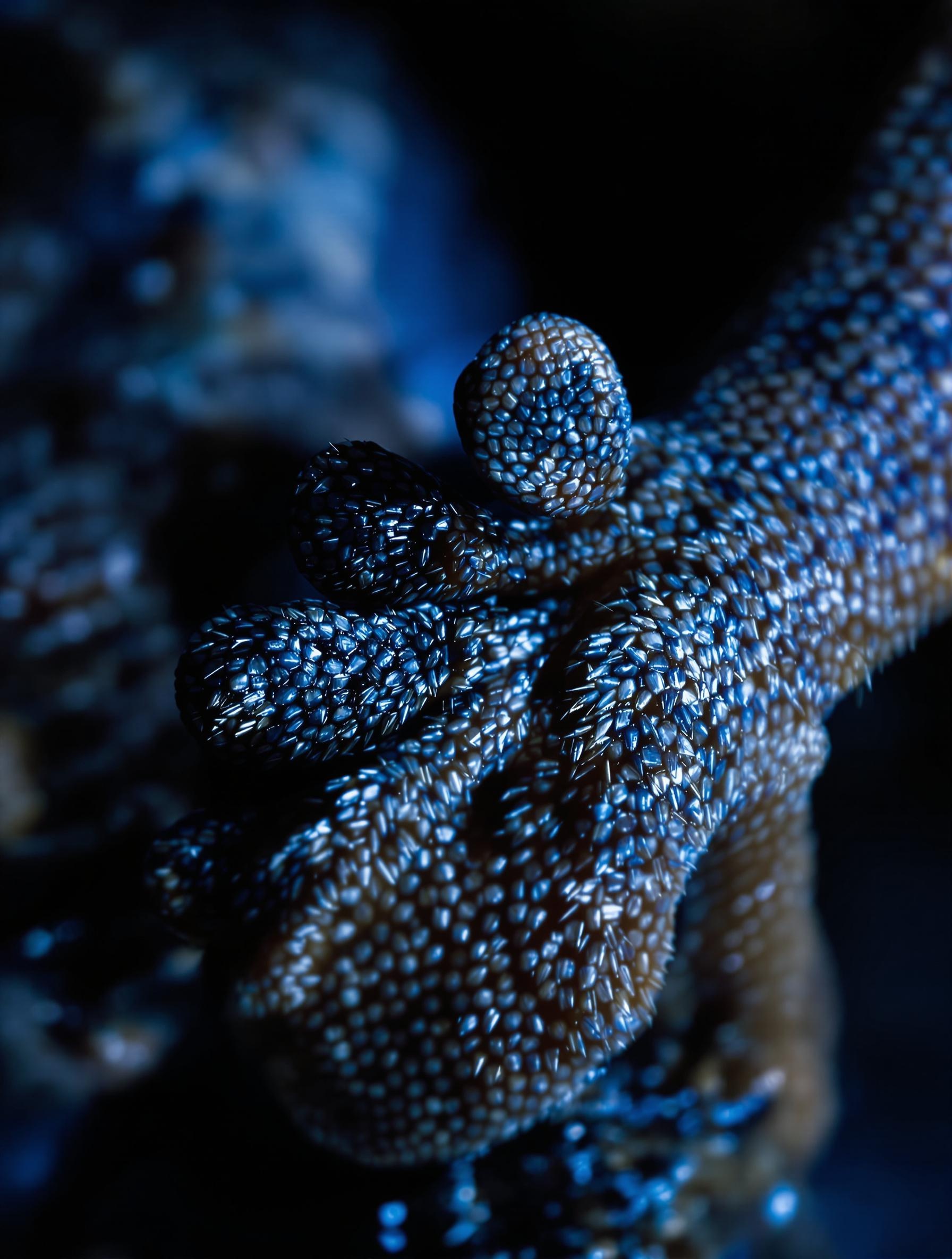 Zoom sur les pattes d'un gecko montrant les sétules utilisées pour la chasse nocturne