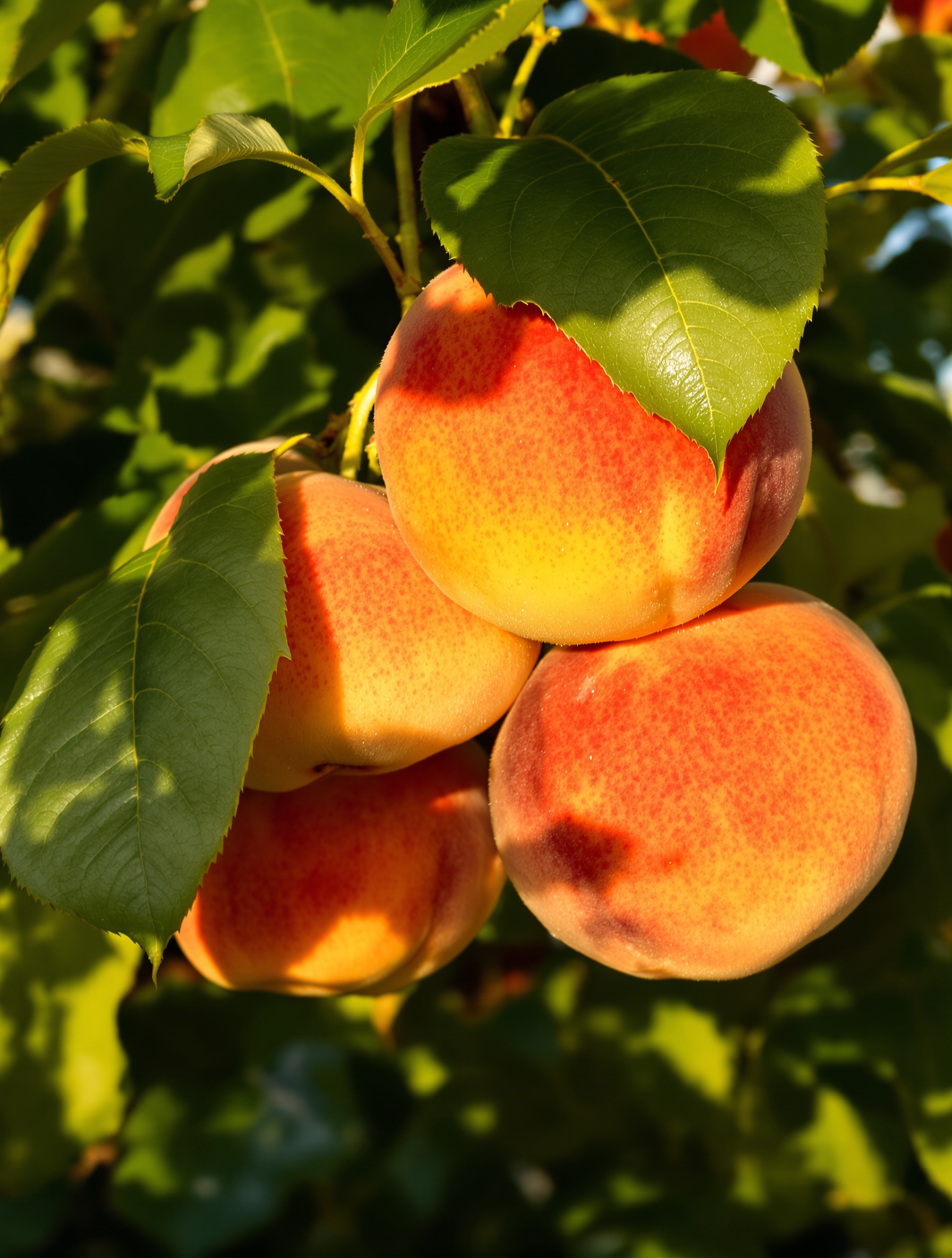 Pêches mûres sur branche ensoleillée