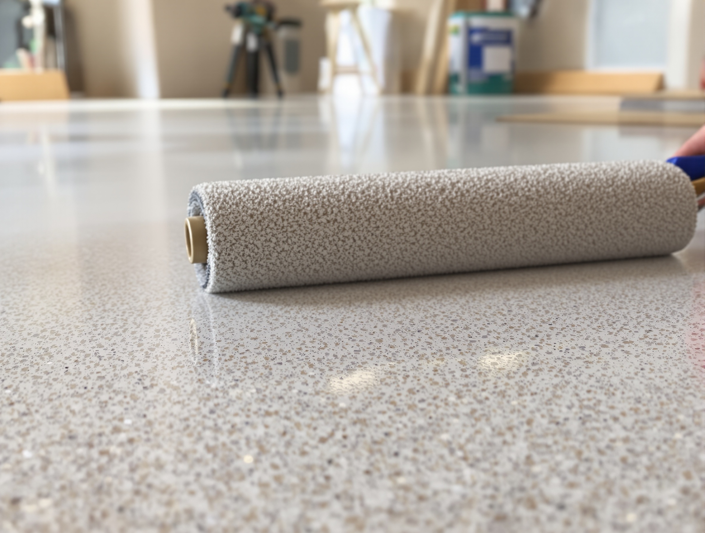 application bouche-pores sur sol béton poncé