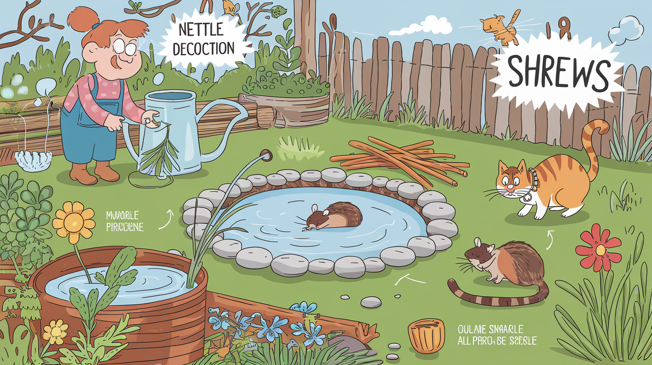 Gestes écologiques pour protéger les musaraignes : décoction d'ortie, mini-mare et clochette pour chat