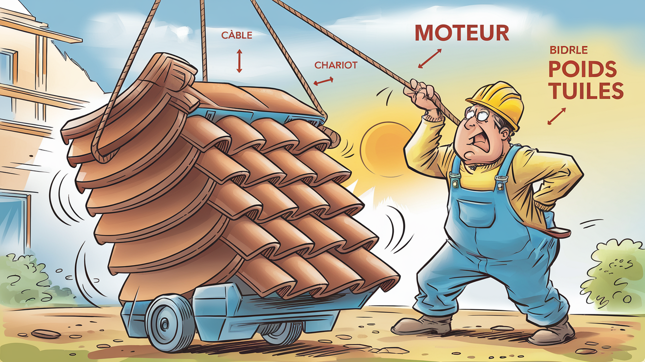 schema gestion charge monte-tuiles moteur cable poids tuiles humour