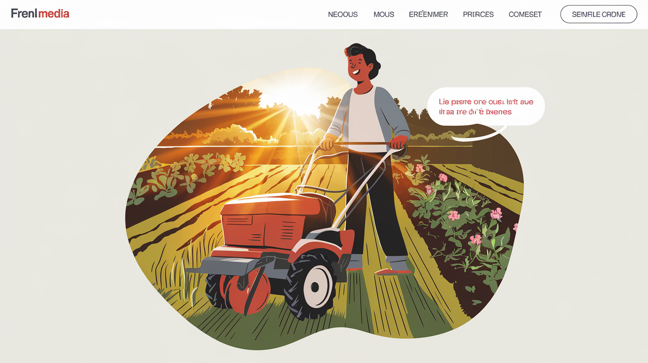 Personne heureuse après avoir utilisé une motobineuse louée au soleil couchant