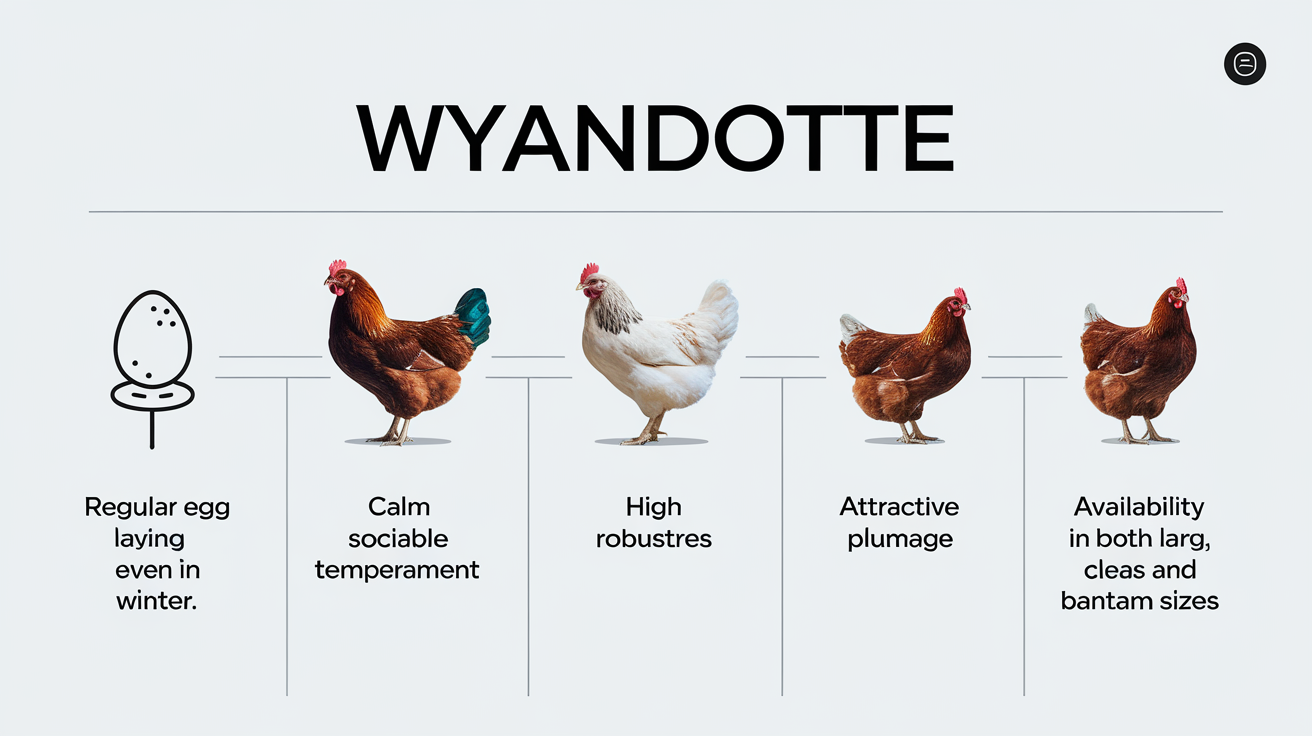 Infographie minimaliste des 5 points clés de la poule Wyandotte