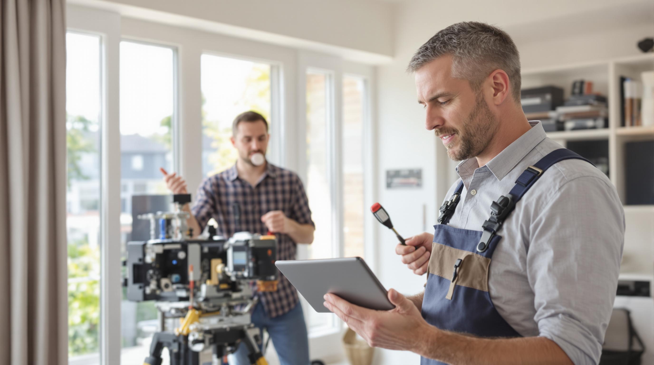 Installateur professionnel dimensionnant une pompe à chaleur