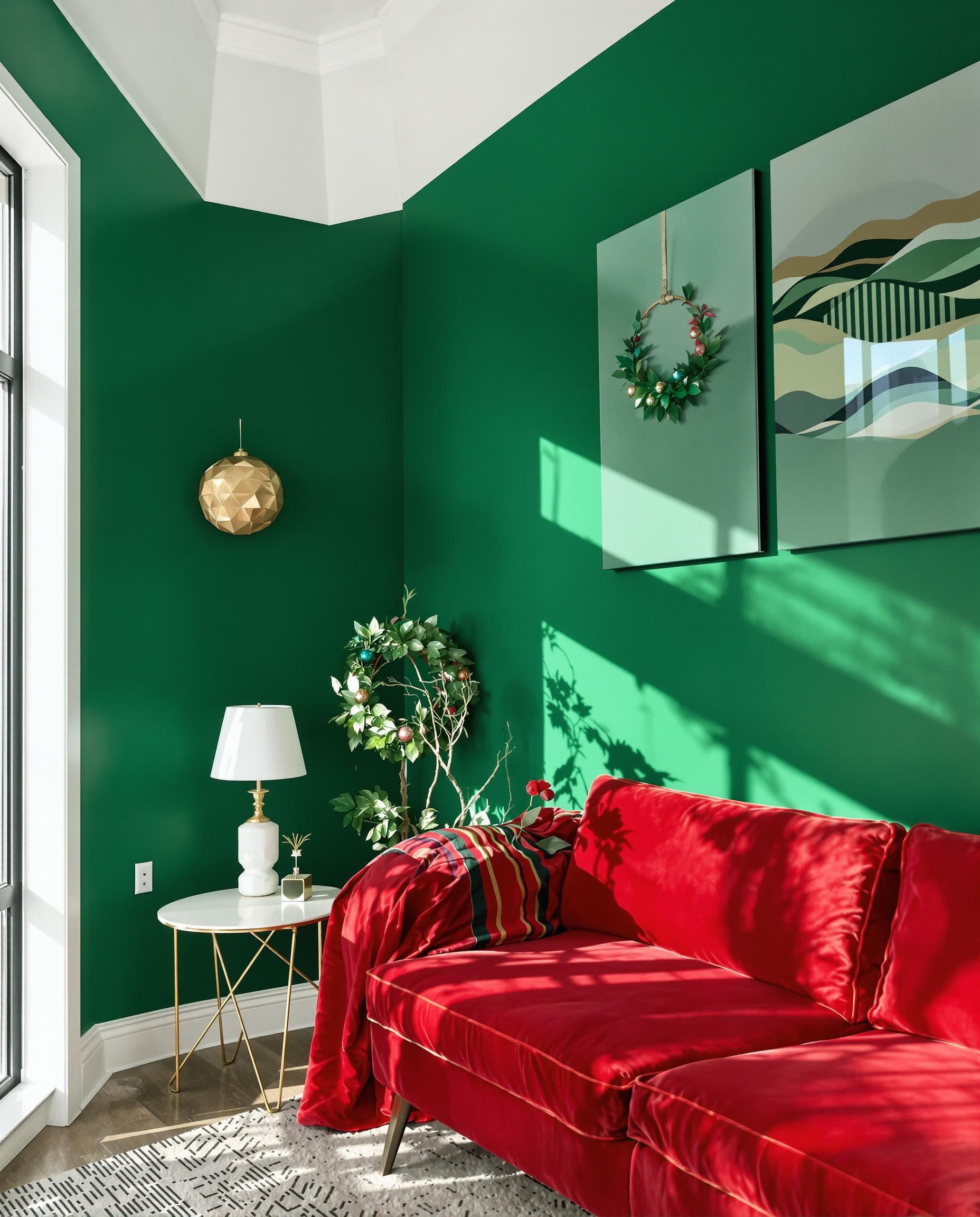 Exemple de décoration moderne associant rouge et vert sans cliché de Noël