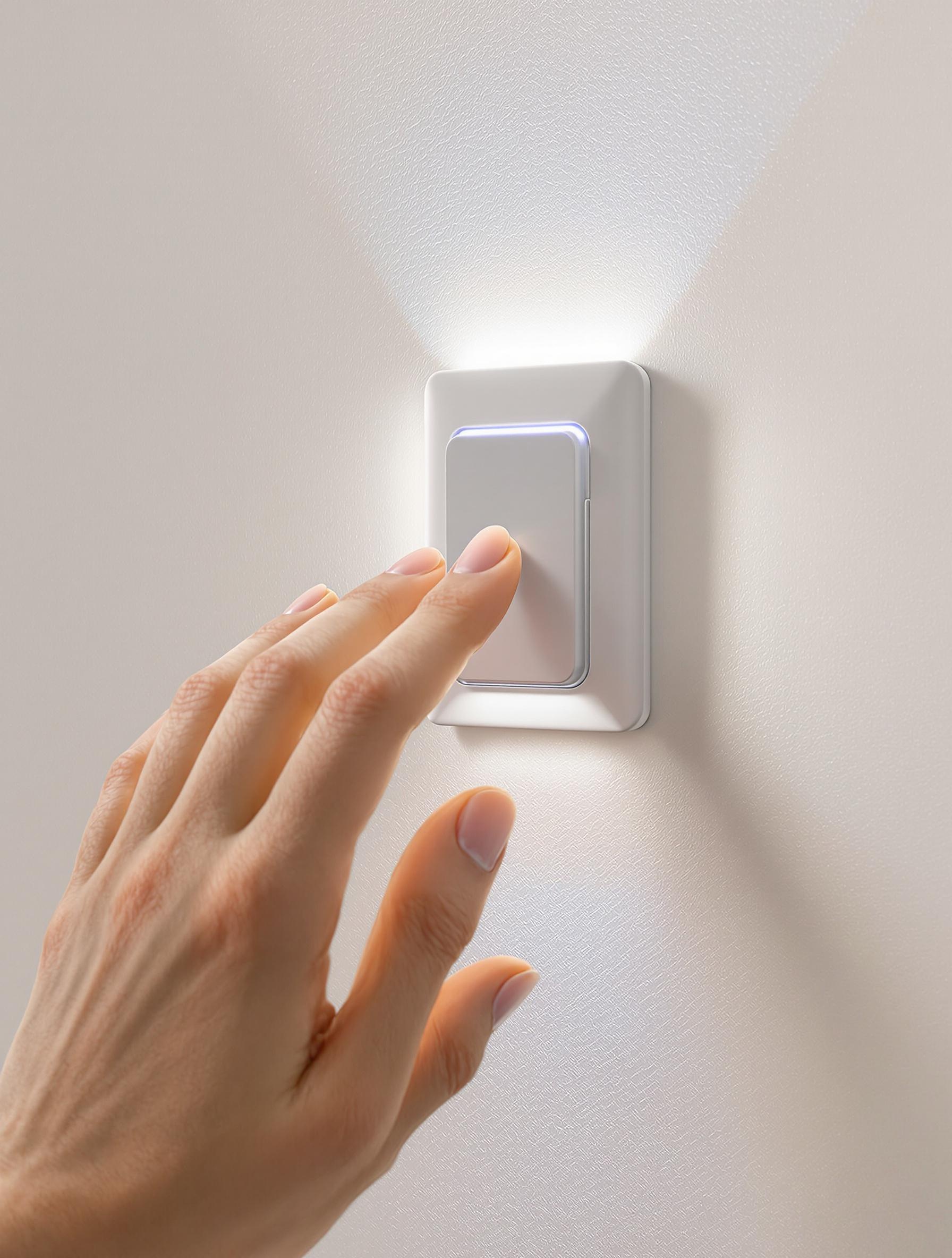 Interrupteur moderne illuminé posé fièrement à hauteur idéale