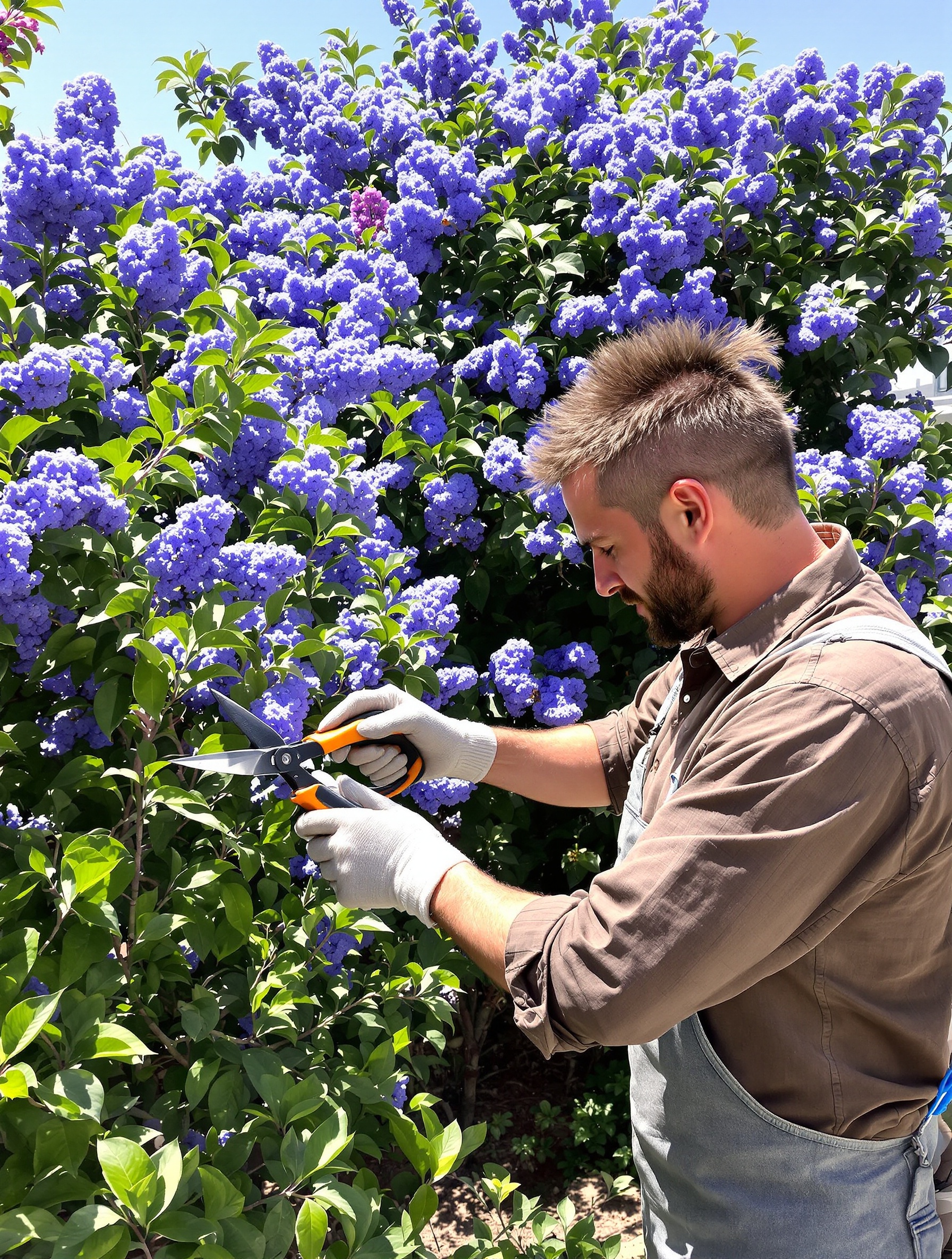 jardinier coiffure improbable taille lilas californie silhouette élégante absurde