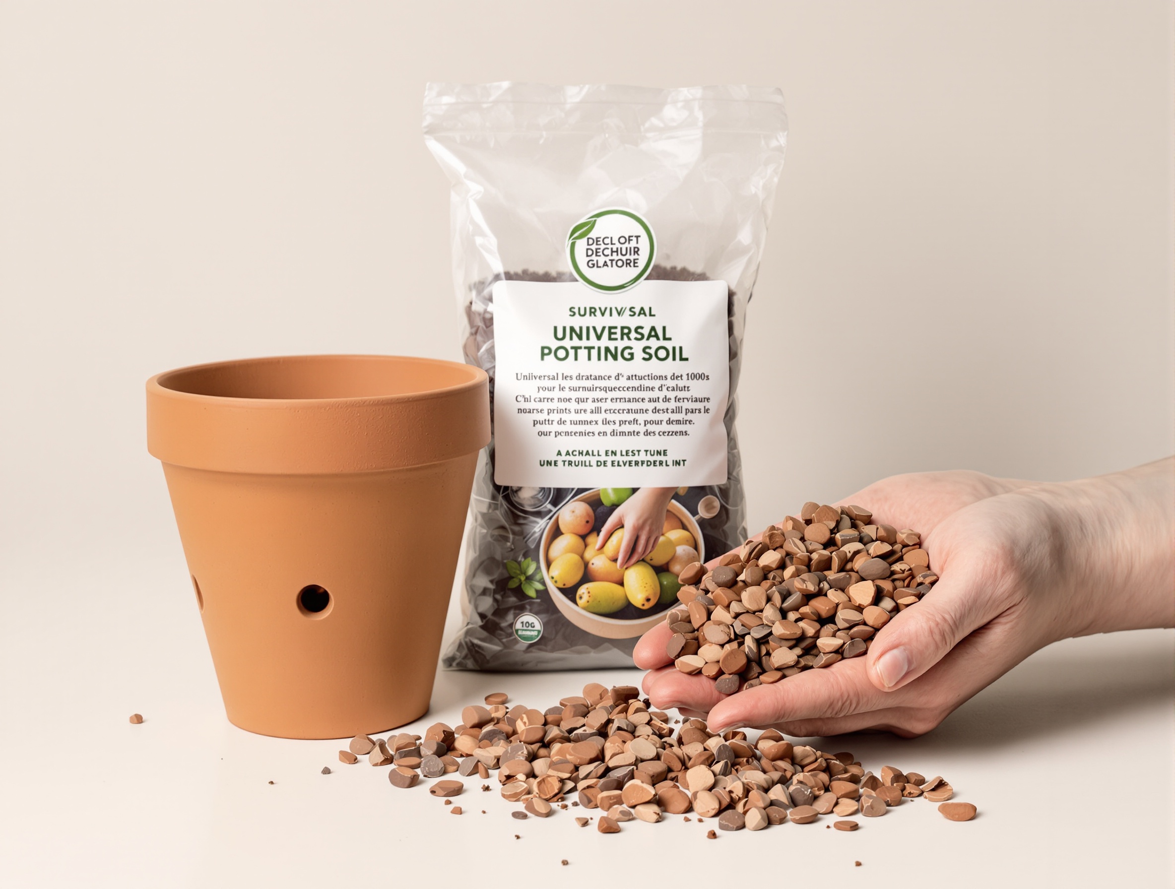 Kit de survie balcon : pot en terre cuite, terreau, billes d'argile