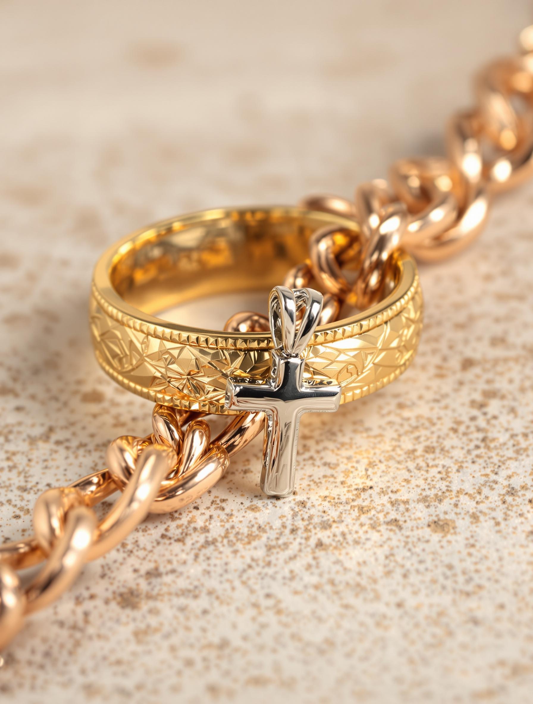 Différences entre or jaune, blanc et rose en macro photo de bijoux.