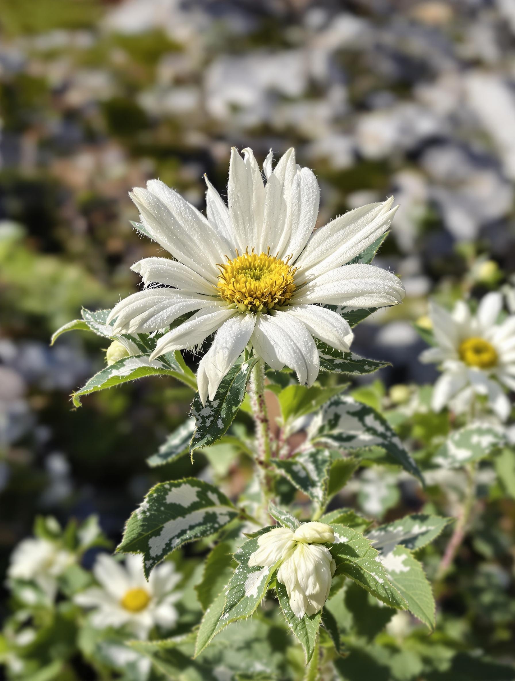 Edelweiss touché par le mildiou, taches brunes sur feuilles feutrées