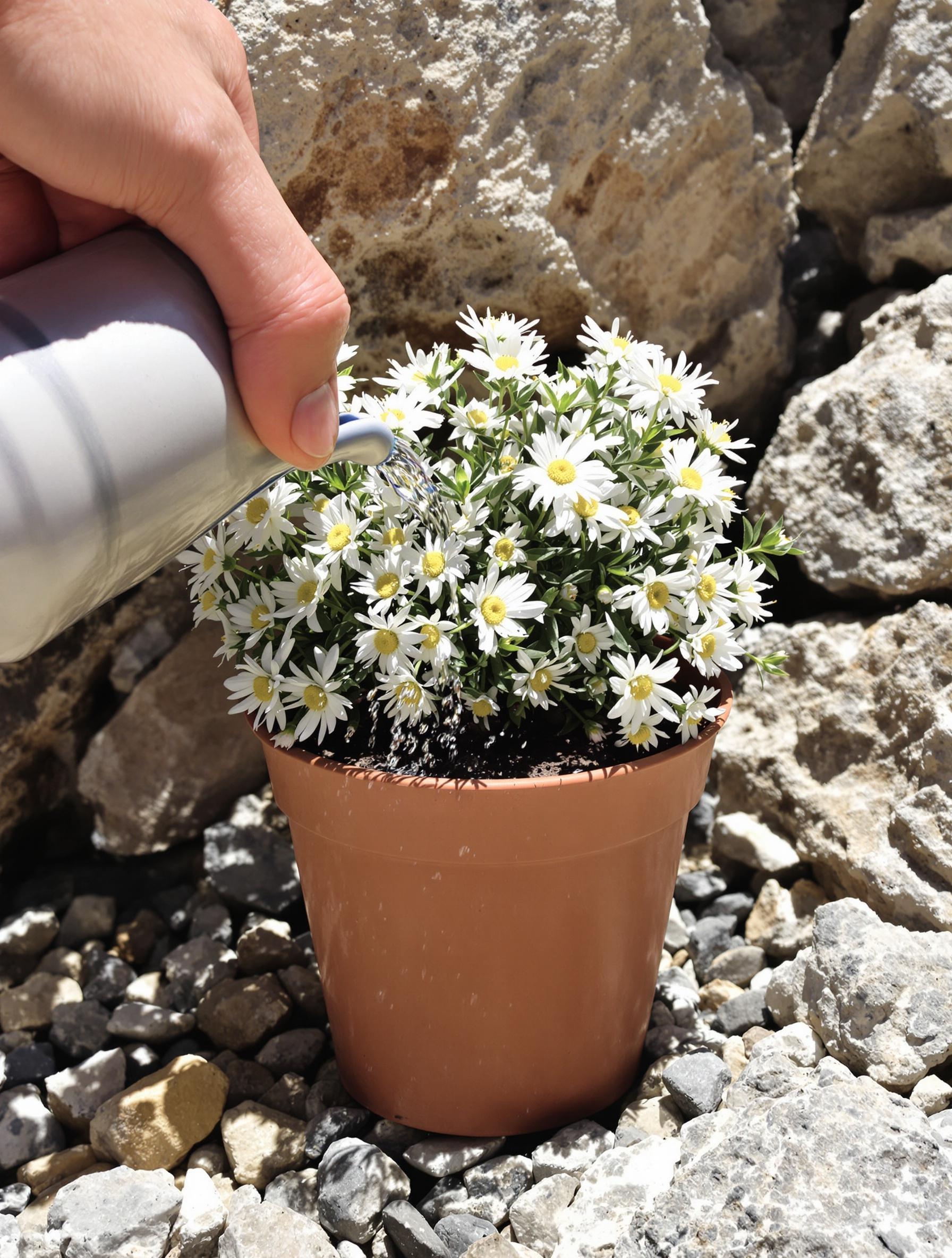 Arrosage minimaliste Edelweiss en pot, pas de soucoupe