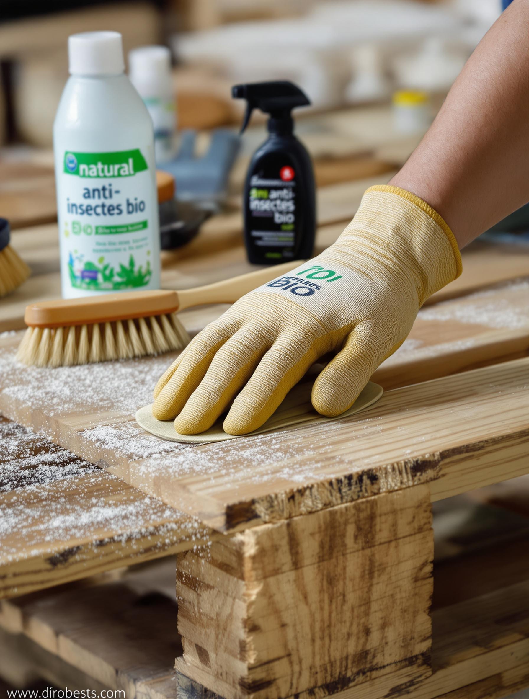 Ponçage de palette en bois avec un produit anti-insectes naturel