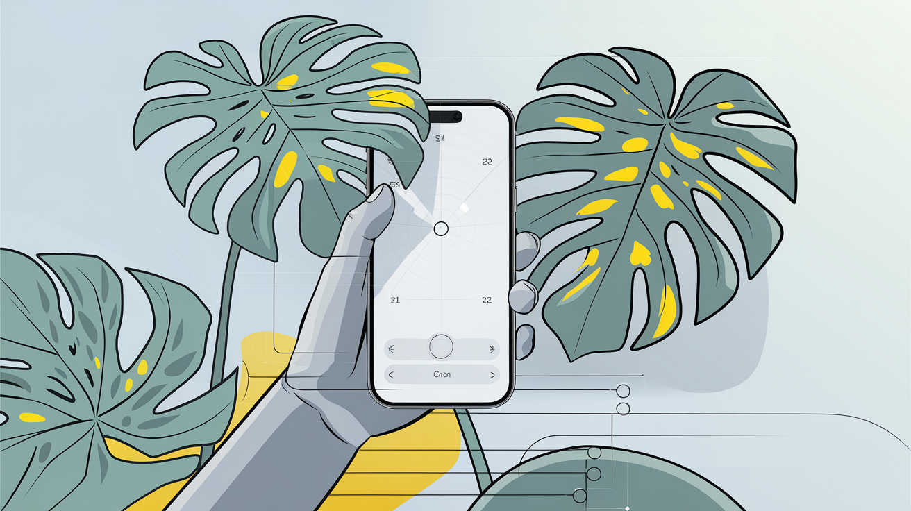 Scanner plante malade avec smartphone, style moderne