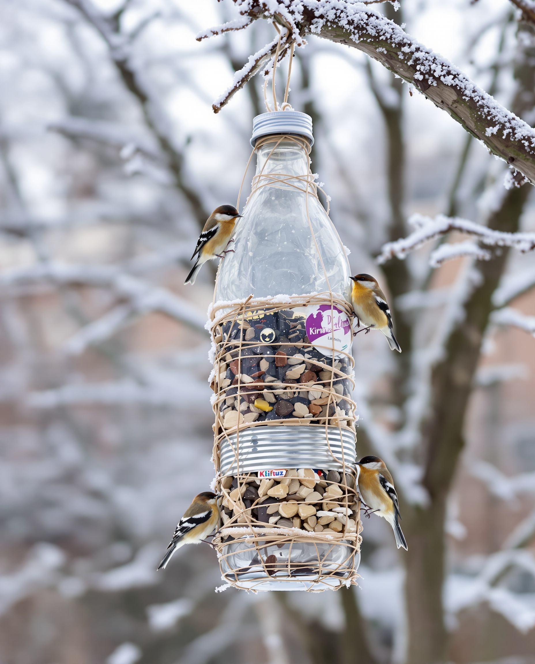 Mangeoire pour oiseaux fabriquée à partir de matériaux recyclés