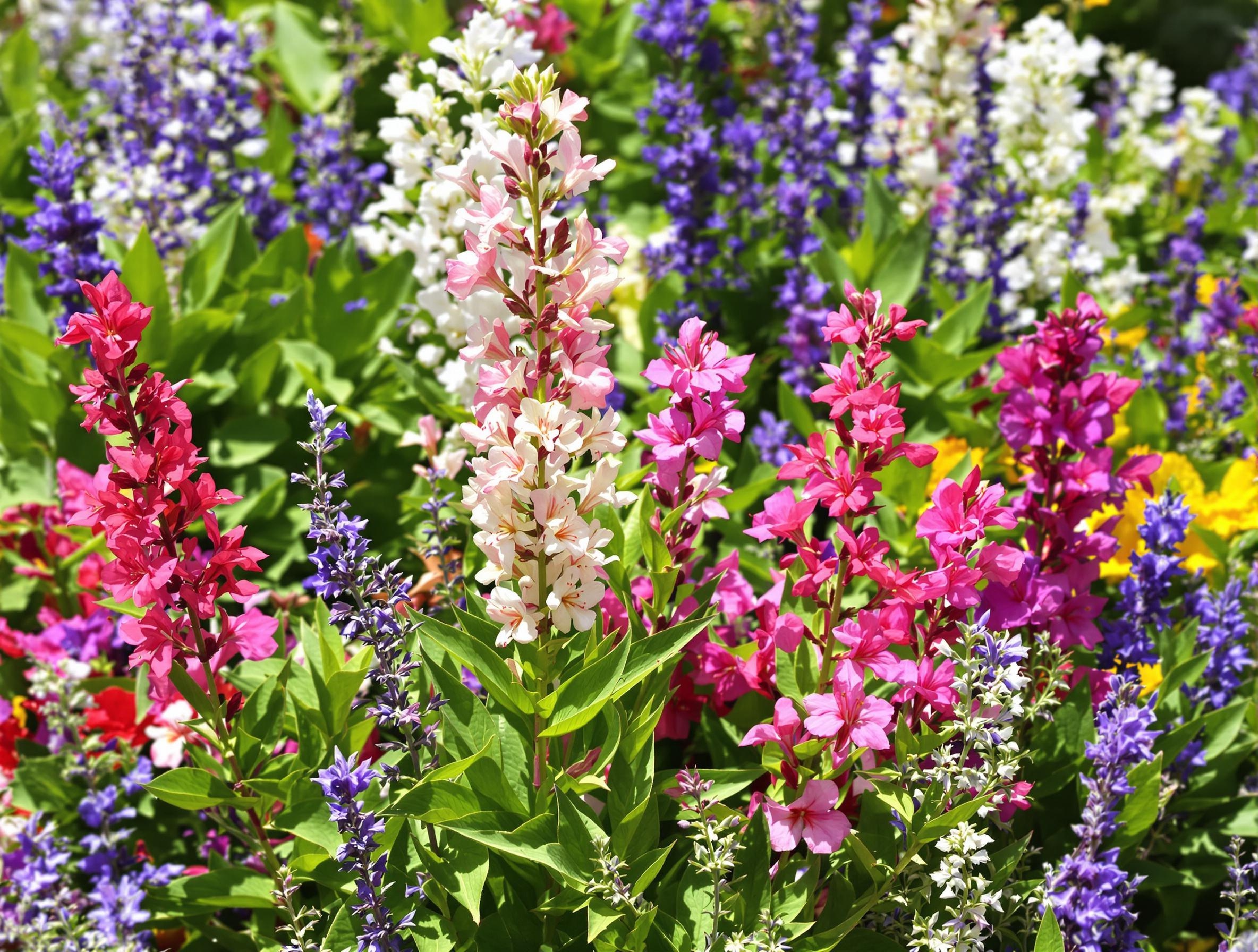 Massif Escallonia Gaura Lavande Sauge chromatique rose violet