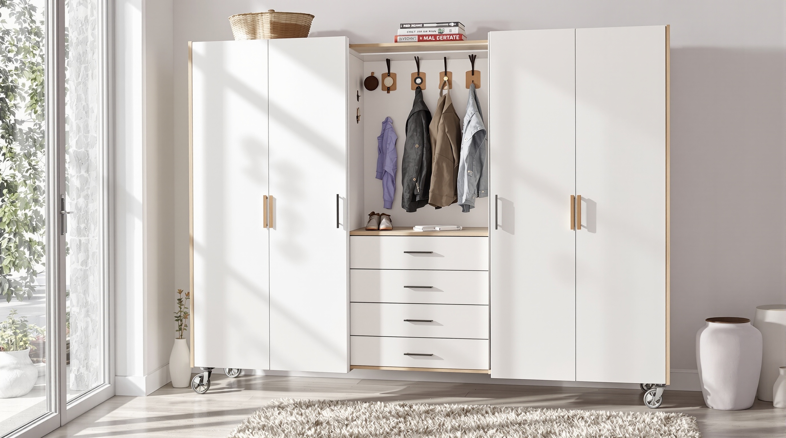 Meuble à chaussures DIY avec portes en MDF, tiroirs coulissants et roulettes