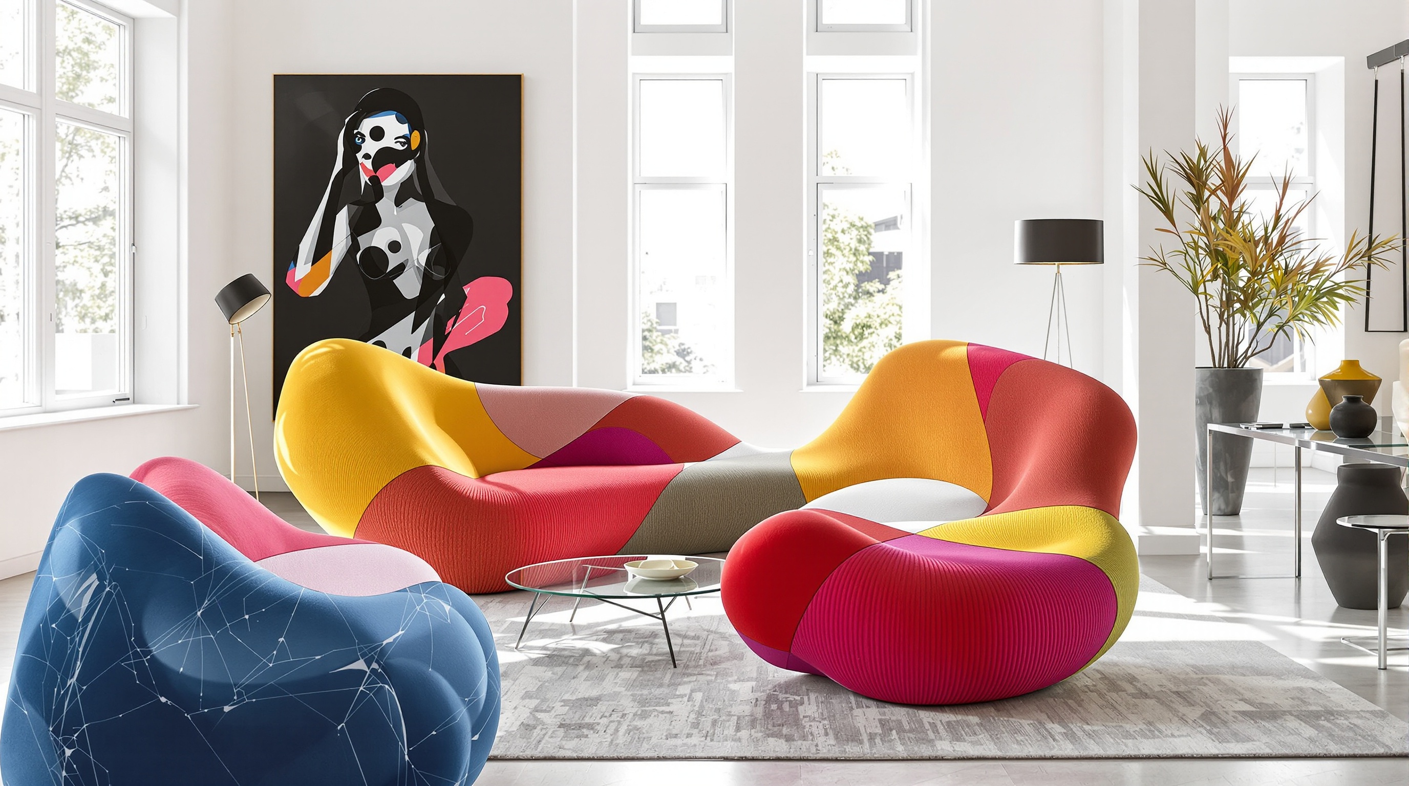 Mobilier audacieux signé Patricia Urquiola mis en scène dans un intérieur contemporain