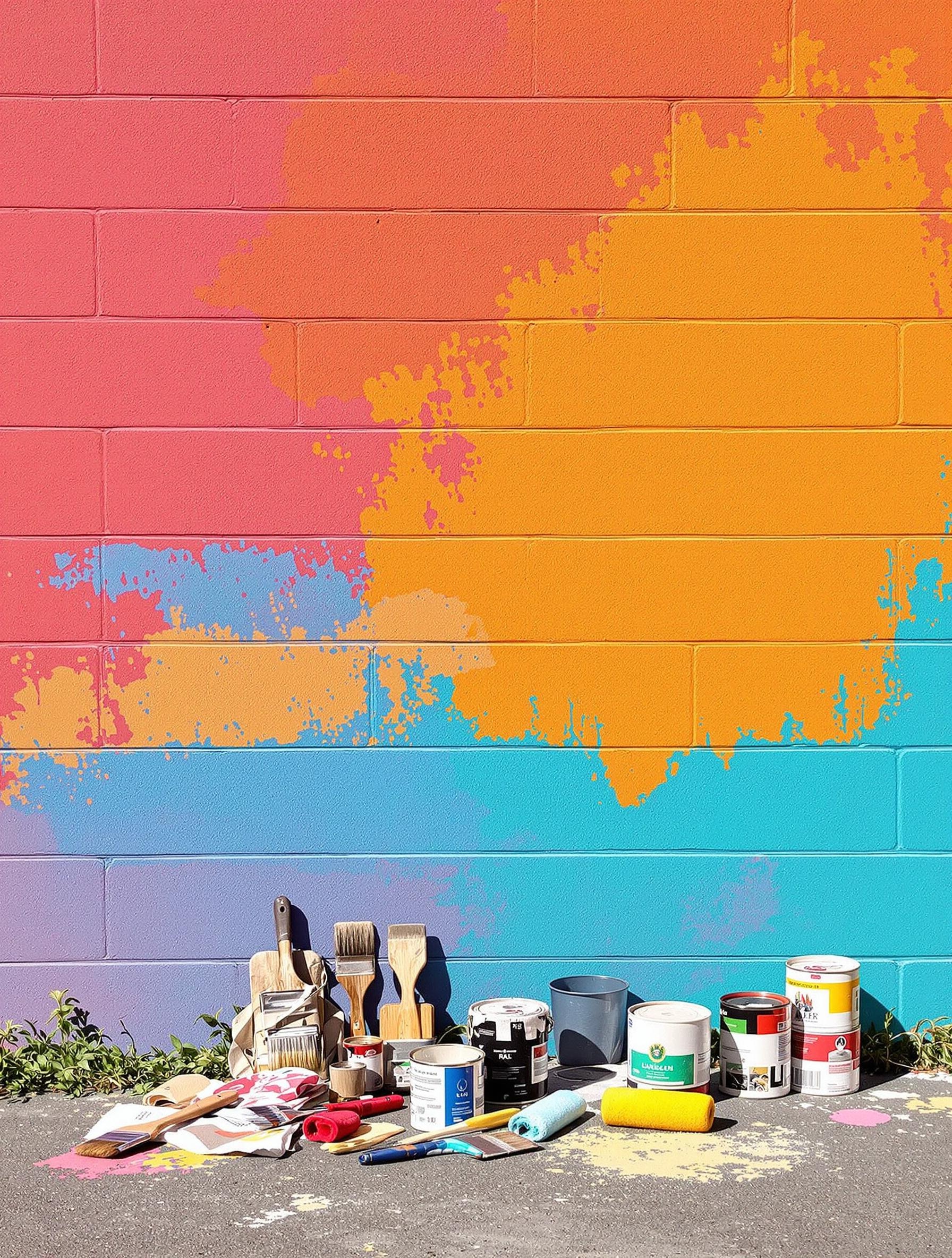 Mur en parpaing extérieur peint avec une couleur vive après chantier terminé