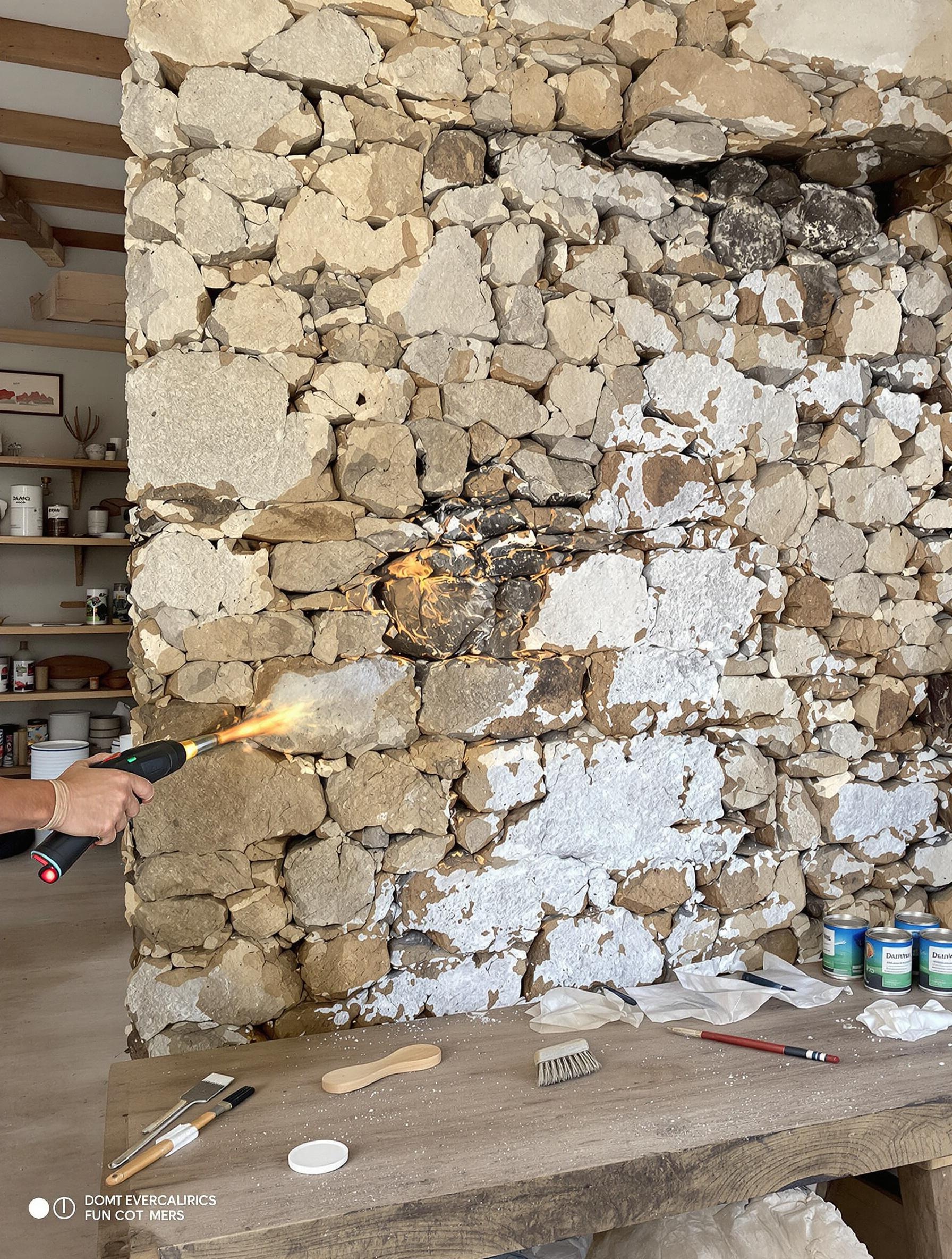 mur en pierre alternatif mérule chalumeau peinture hydrofuge
