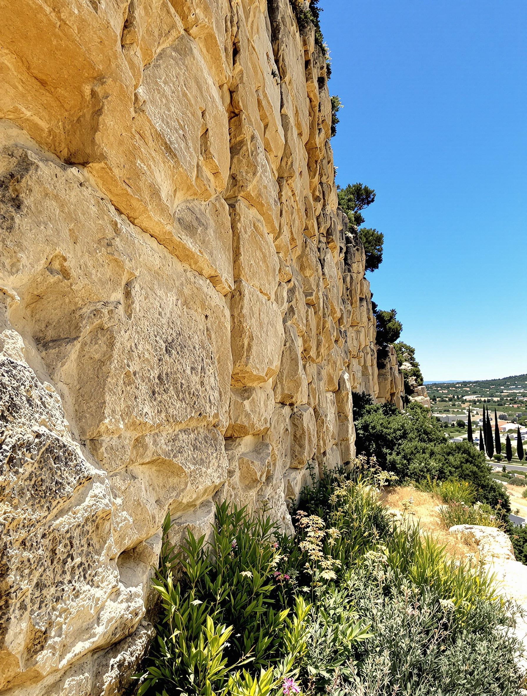 Muret calcaire ensoleillé dans le Parc naturel régional du Luberon, habitat privilégié des mygales terricoles