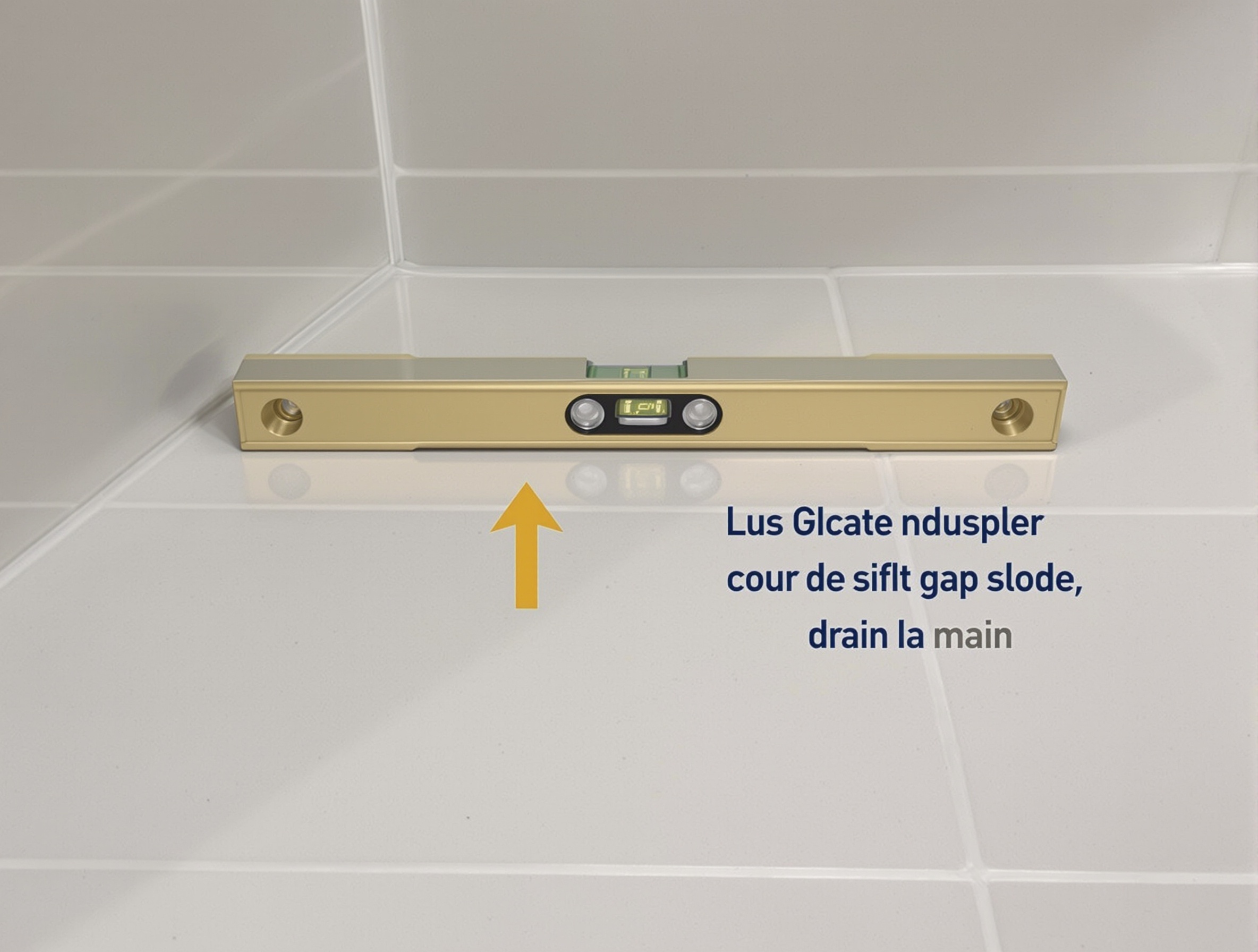 Niveau à bulle sur sol douche illustrant mesure pente