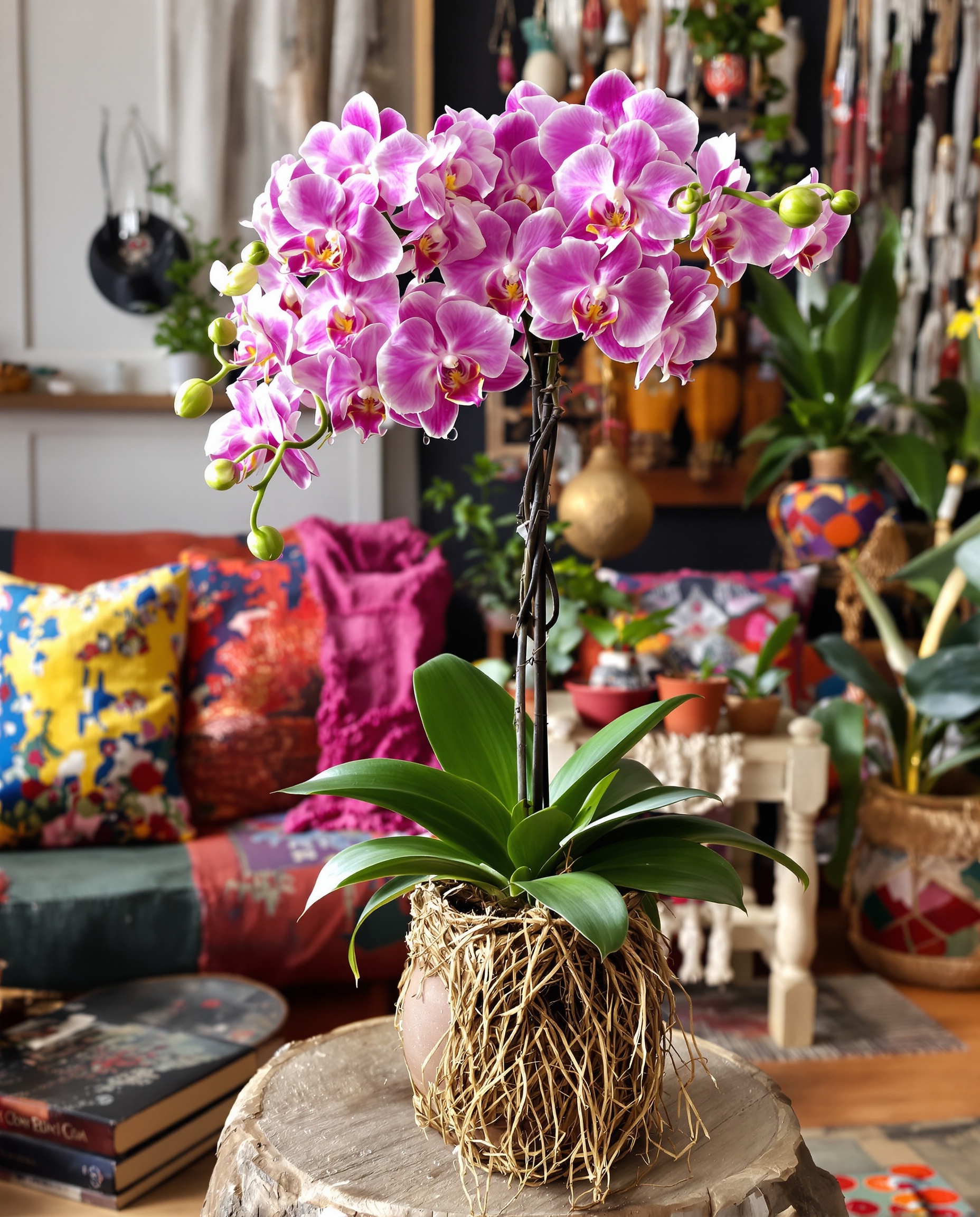 orchidée phalaenopsis florissante bohème racines aériennes