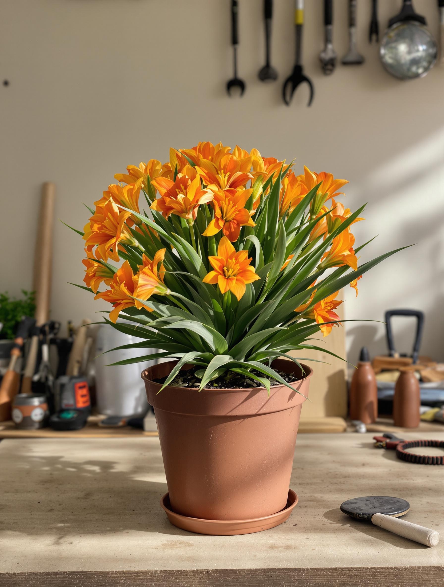 Ornithogalum dubium en pot avec une floraison orange