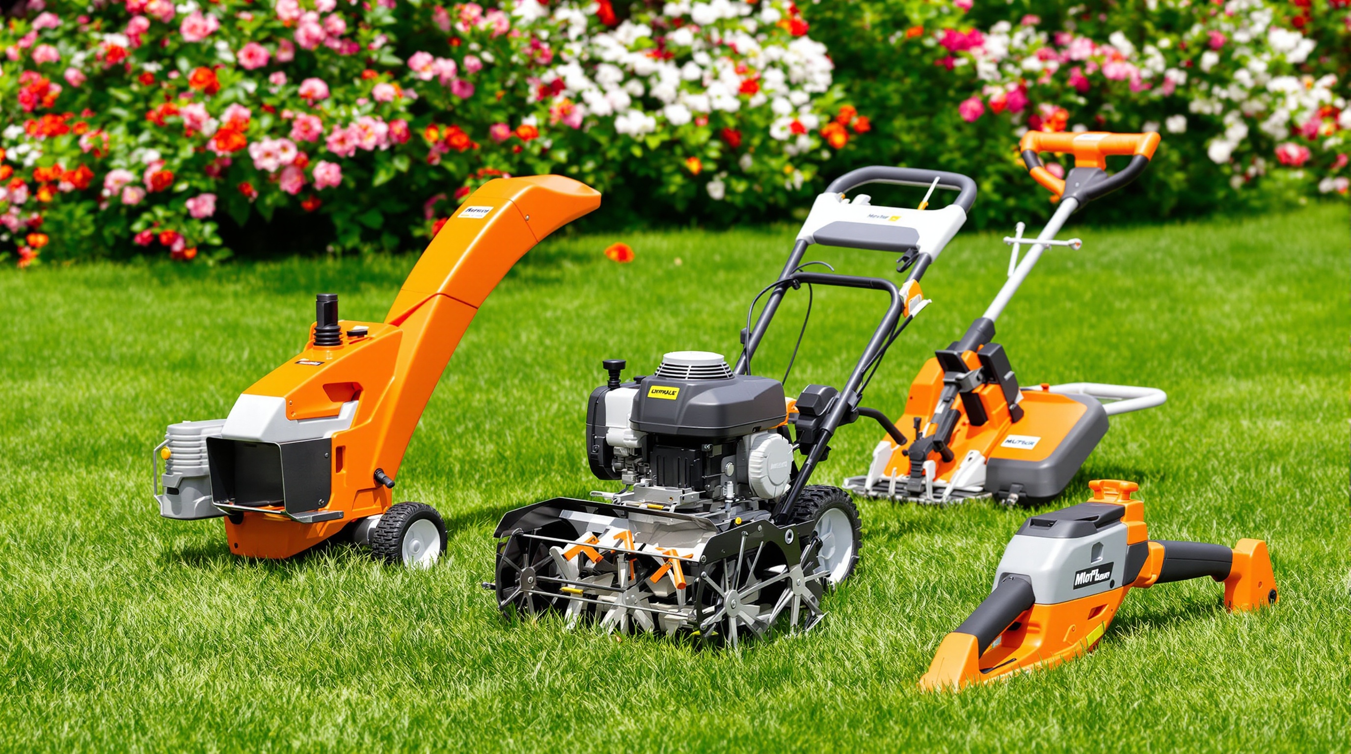 Divers outils de jardinage en location : broyeur de végétaux, motoculteur, taille-haie