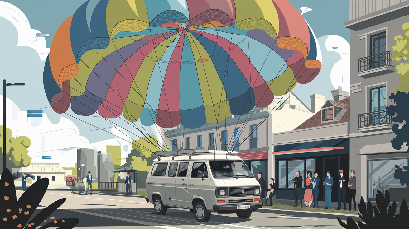 Parachute coloré protège une camionnette
