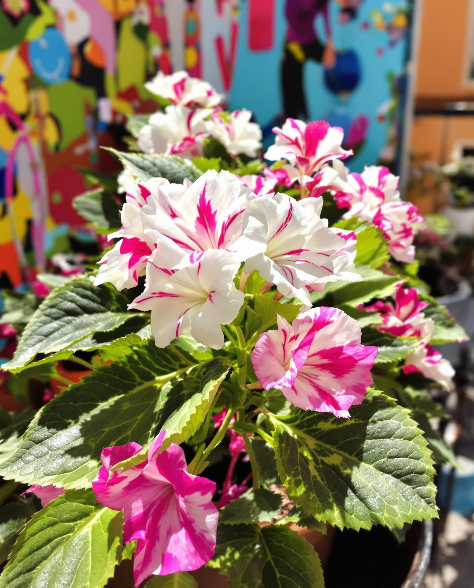 Pelargonium zonale panaché bicolore feuille argentée fleur rose blanc urbain artsy