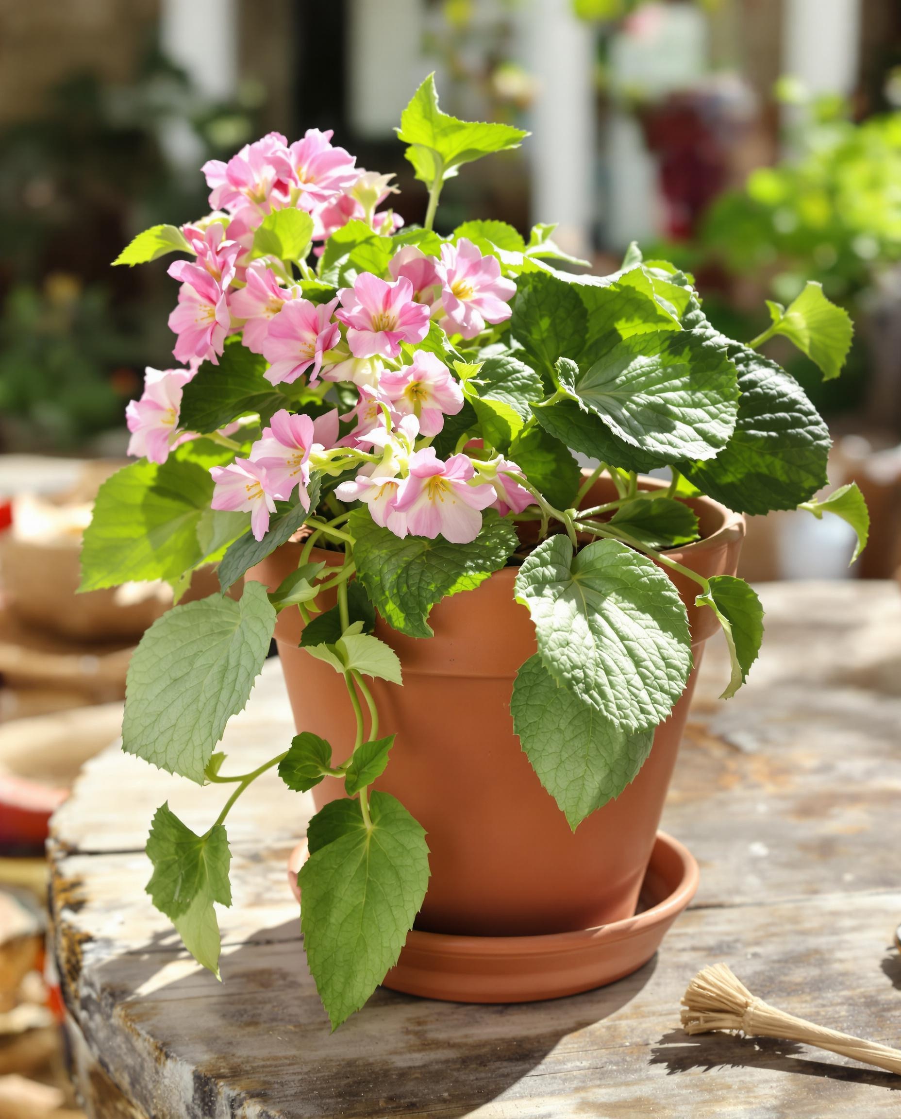 Pelargonium odorant feuillage parfumé citron menthe table bois déco bohème