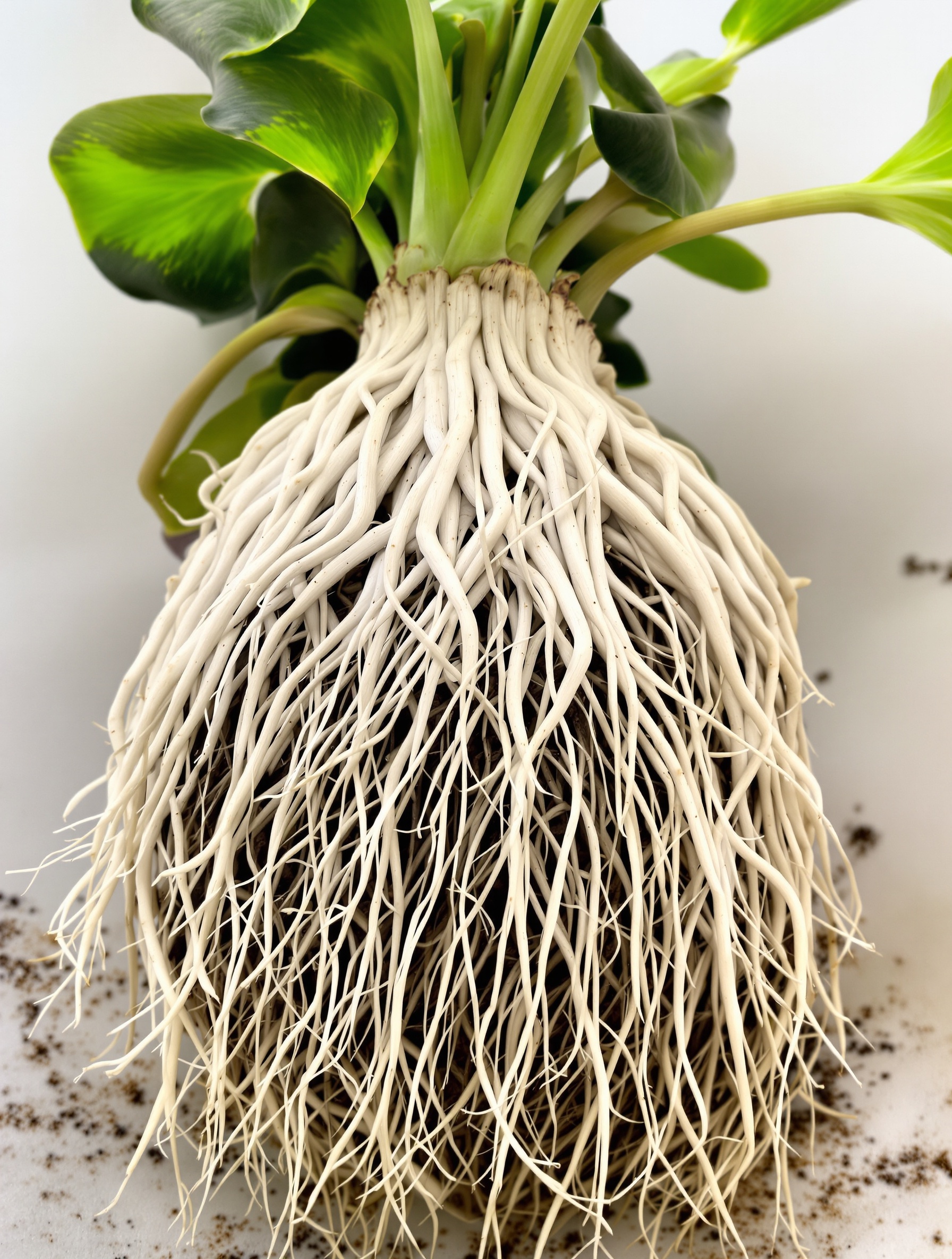 Philodendron sorti du pot avec des racines saines formant un chignon serré : besoin urgent de rempotage.