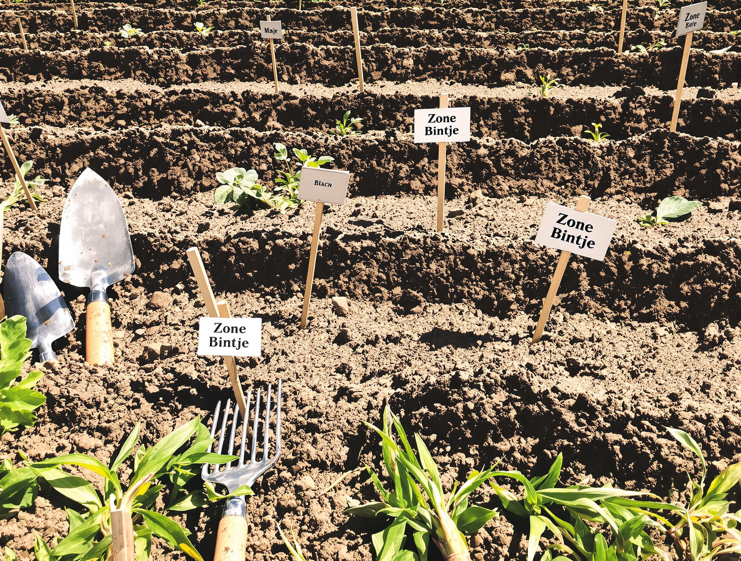 Préparation d’un sol pour la culture de pommes de terre Bintje, grelinette et lumière du matin