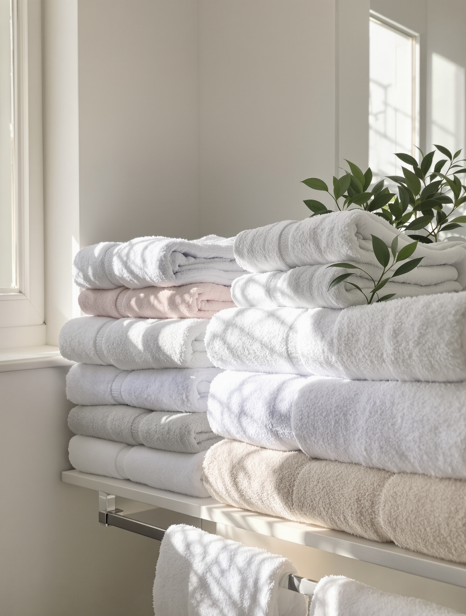 pile de serviettes pliées classique étagère salle de bain