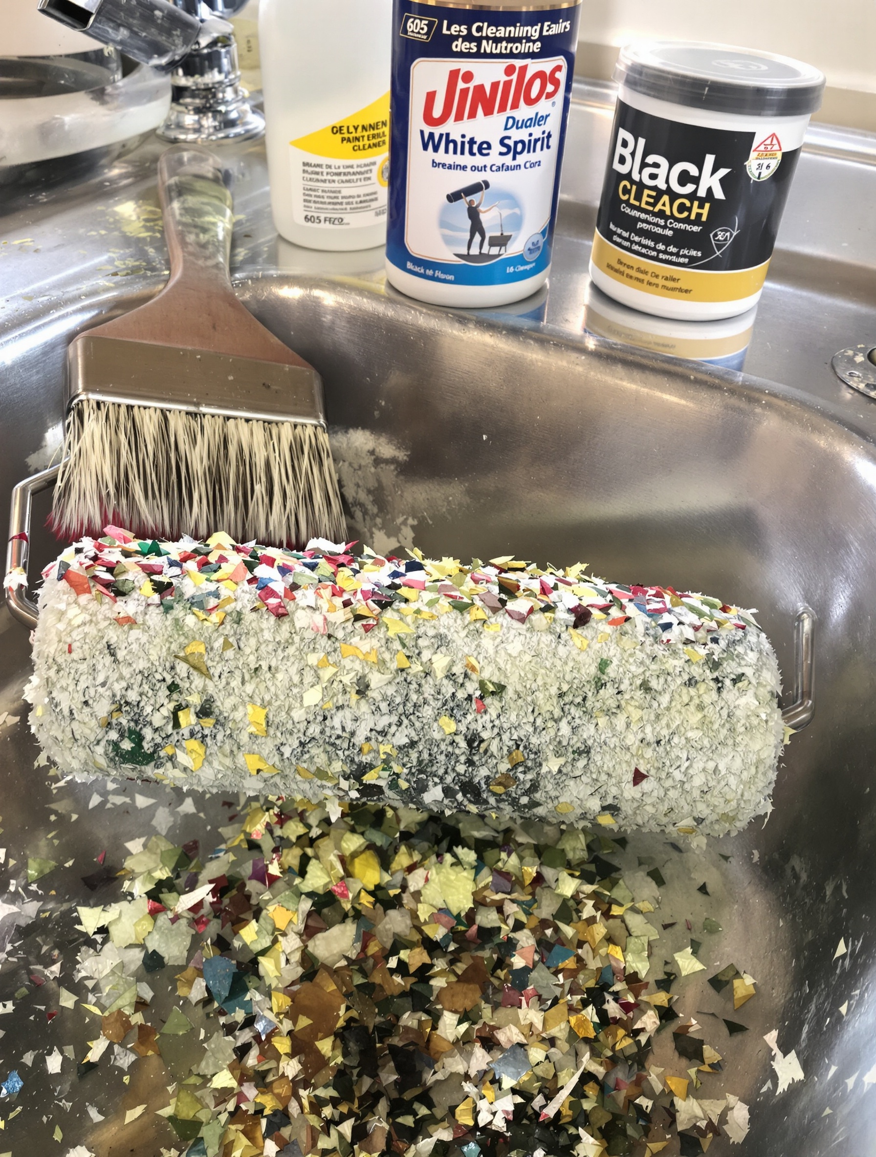 pinceaux rouleaux couverts peinture sèche et white spirit