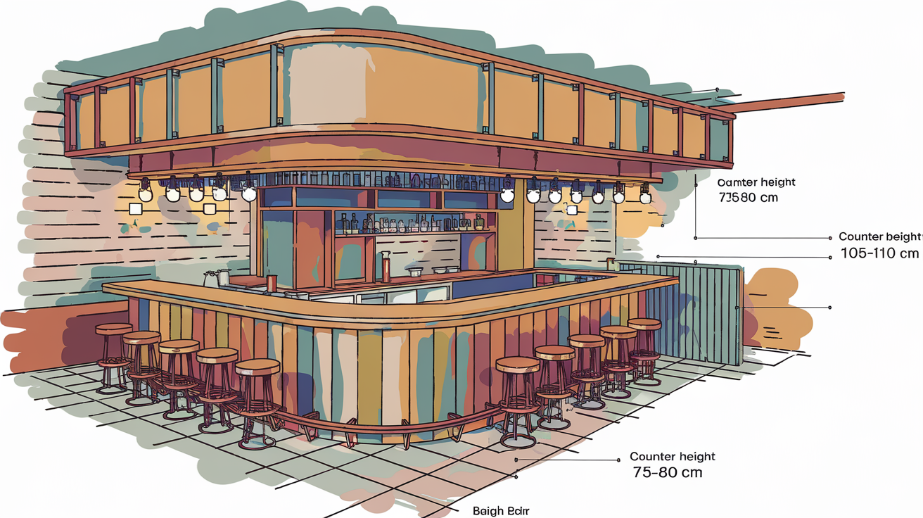 Schéma hauteur idéale bar et tabouret contemporain