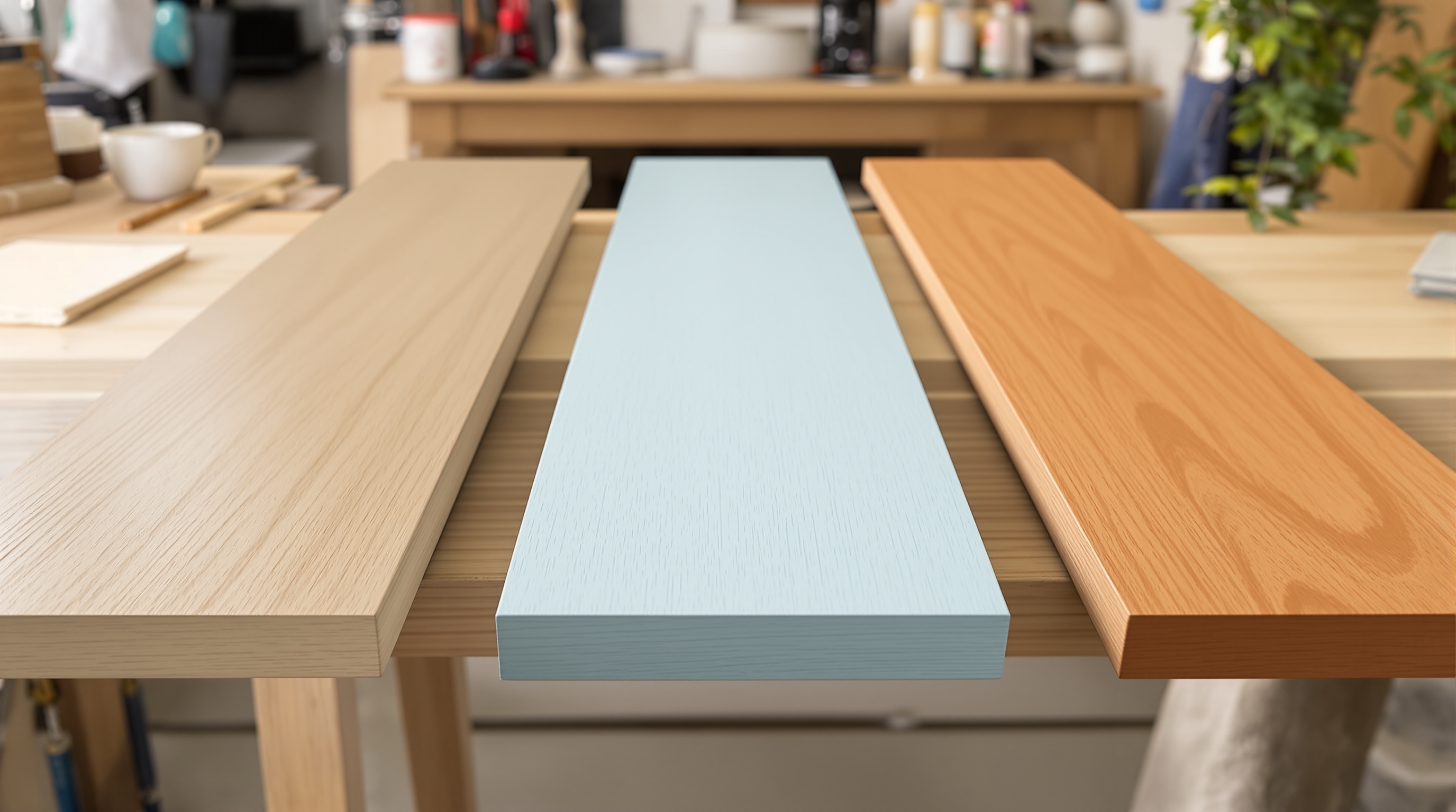 Trois planches bois finition mate satinée brillante différence application