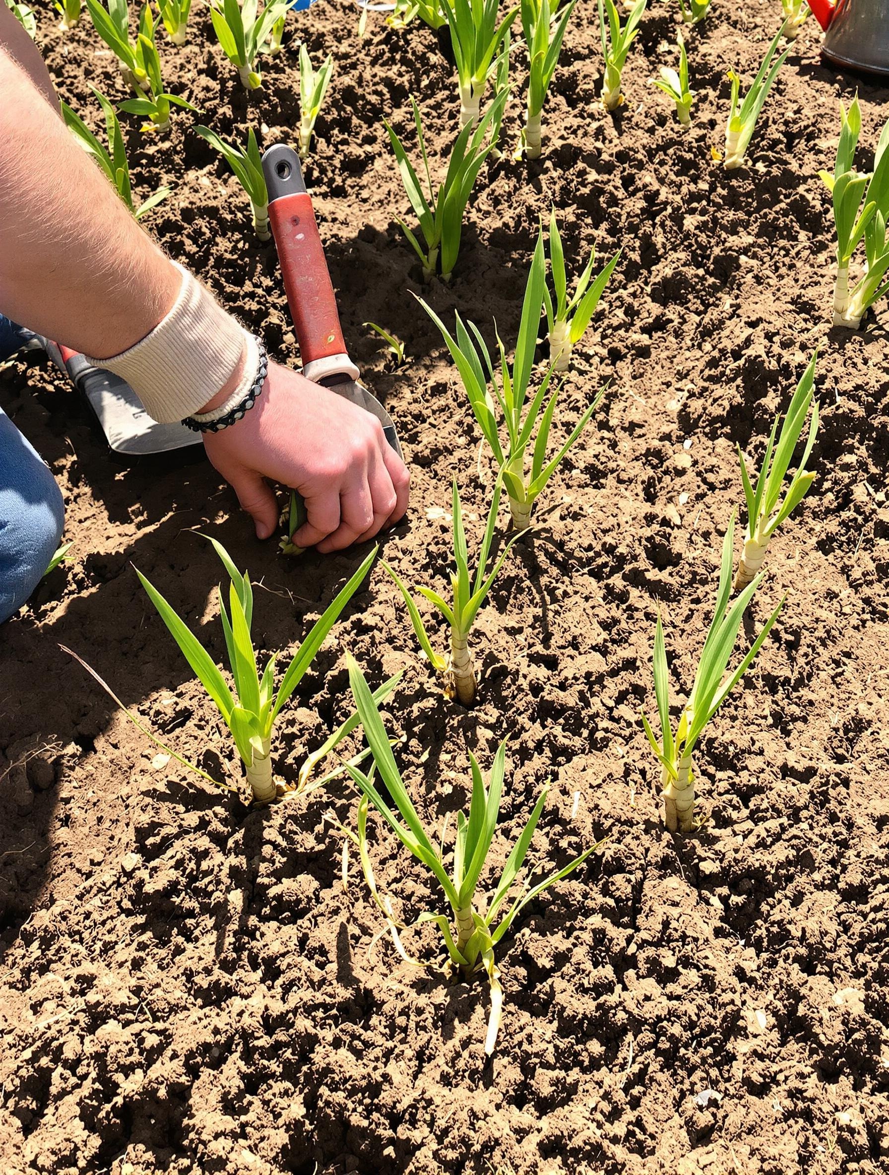 Plantation d’hémérocalle fauve dans un sol bien préparé, montrant les étapes de mise en terre.