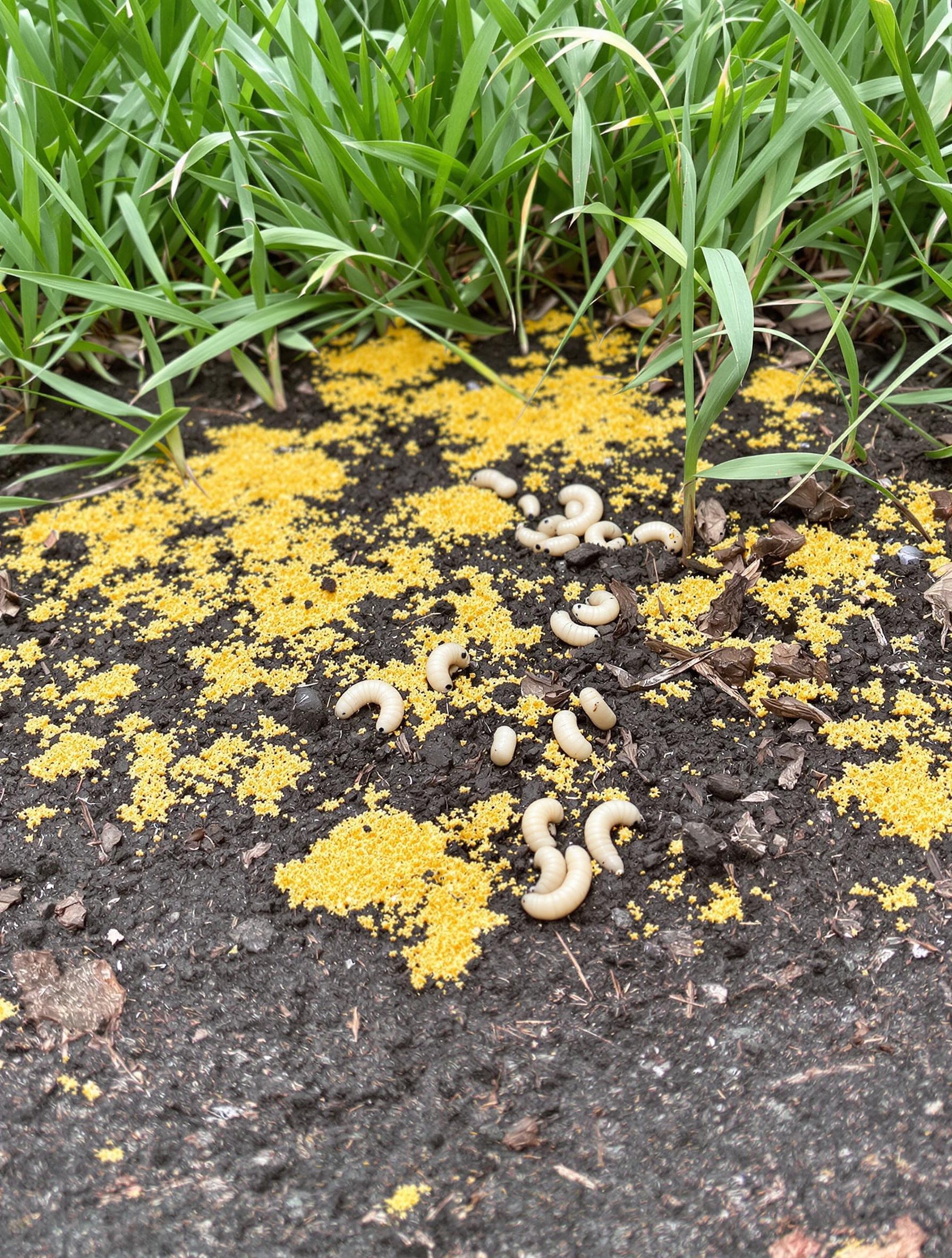 Plaques jaunes de vers blancs dans une pelouse urbaine