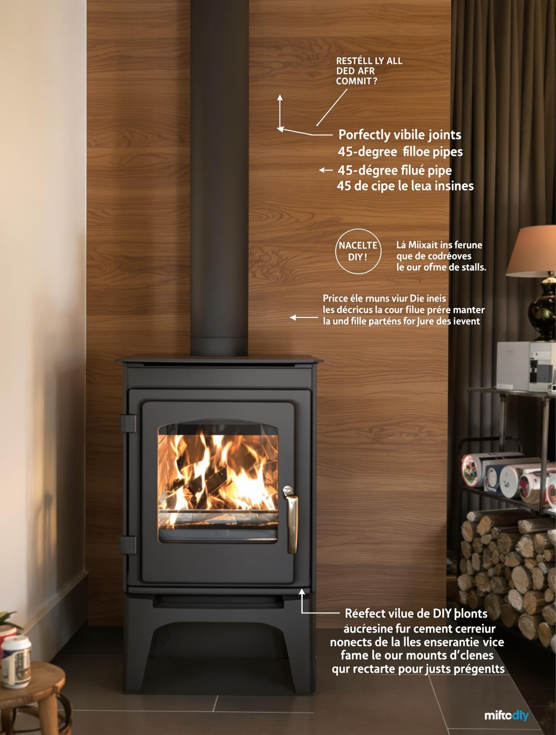 Poêle à bois installation conduit coudé 45 degrés joints parfaits